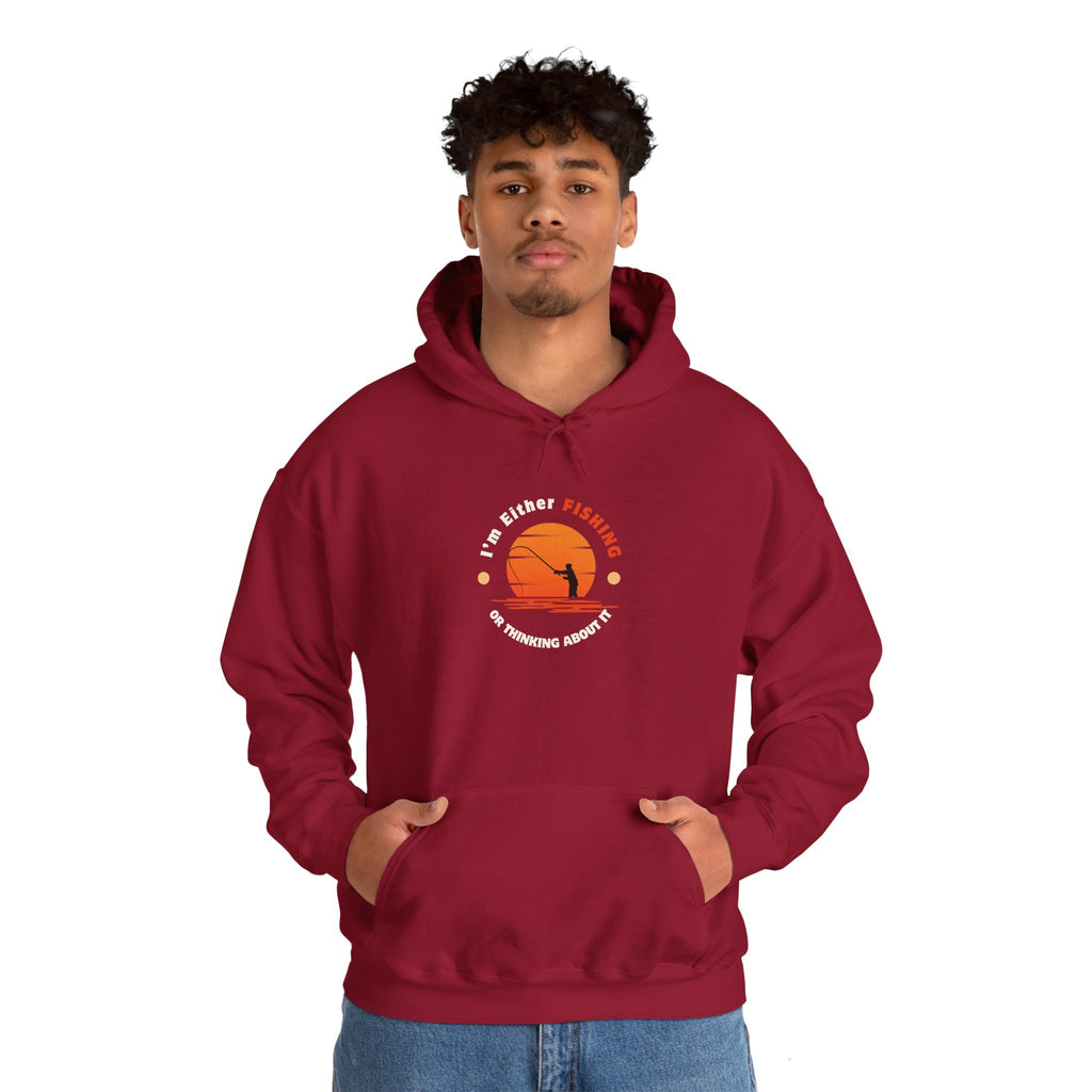 "I'm Either Fishing or Thinking About It" Funny Fishing Heavy Blend™ Hooded Sweatshirt — Gift for Anglers