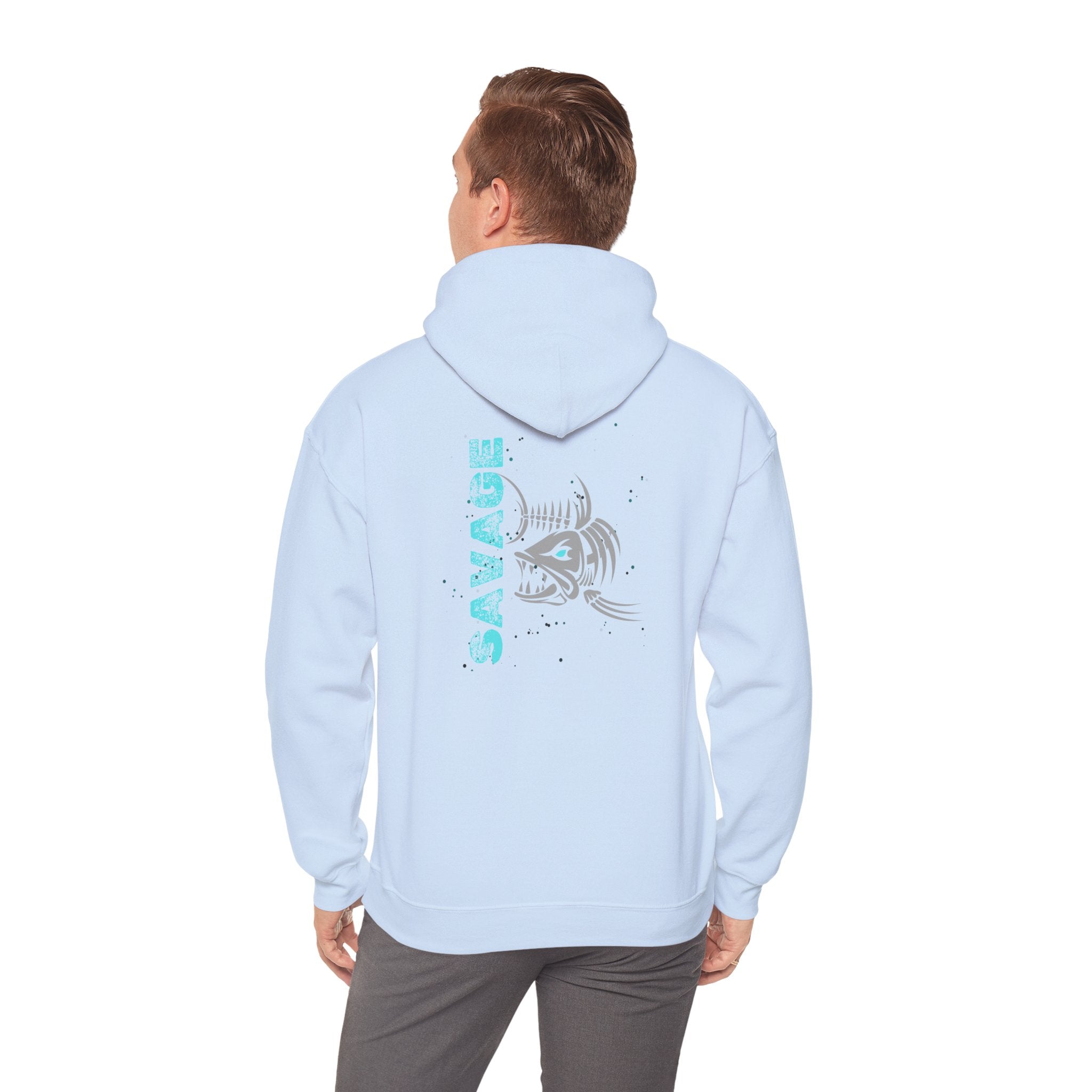 "Savage" Fish Hoodie - Retro Aqua Graphic Hooded Sweatshirt