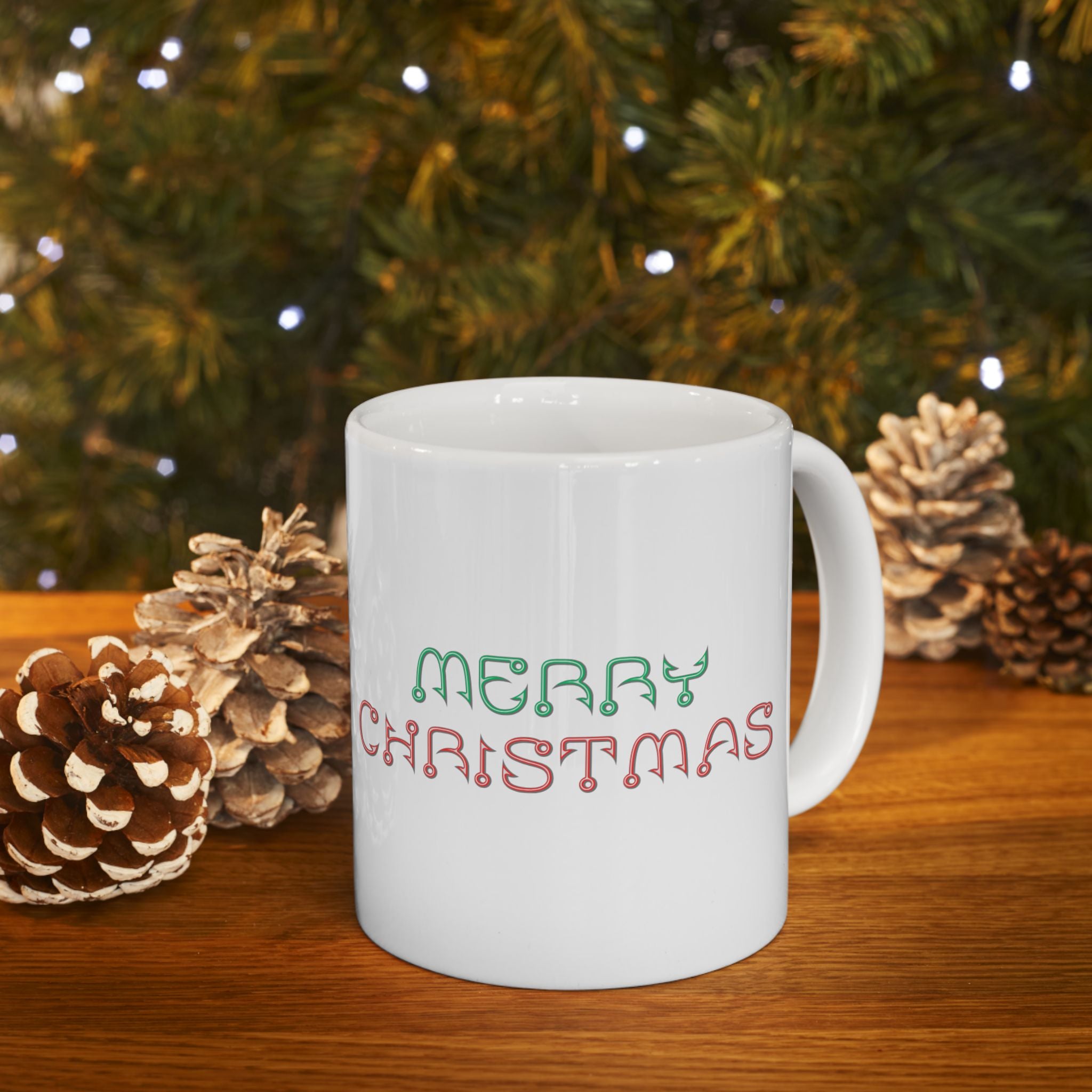 Merry Christmas Ceramic Mug — Festive Red & Green Holiday Coffee Cup (11oz, 15oz)