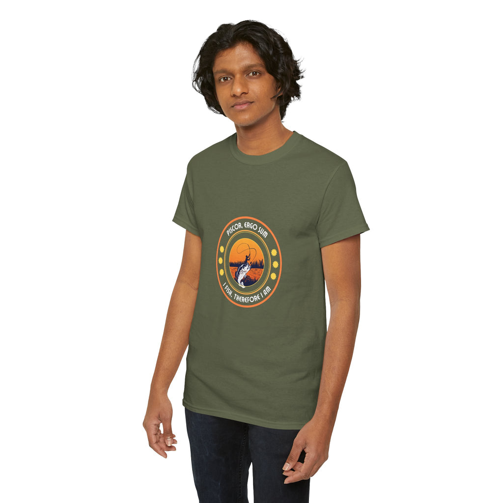 "I Fish, Therefore I Am" Unisex Heavy Cotton Tee - Graphic T-Shirt with Fishing Motif