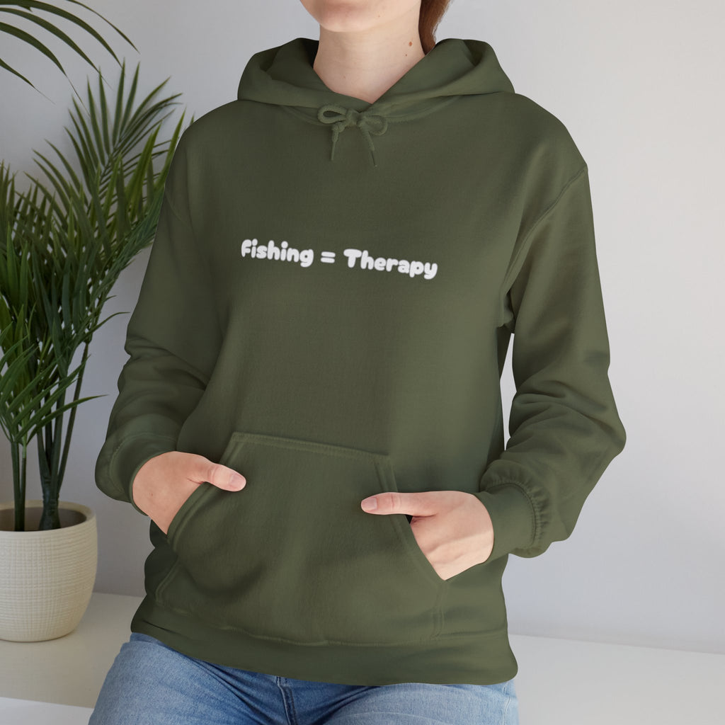 "Fishing = Therapy" Unisex Heavy Blend Hoodie - Perfect Gift for Anglers & Outdoor Lovers