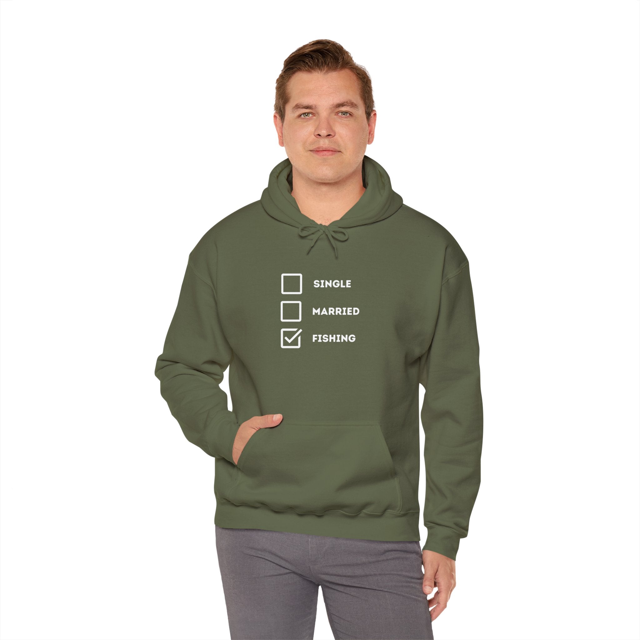 Fishing Humor Unisex Hoodie - "Single, Married, Fishing Checkbox" Design -Perfect for Anglers