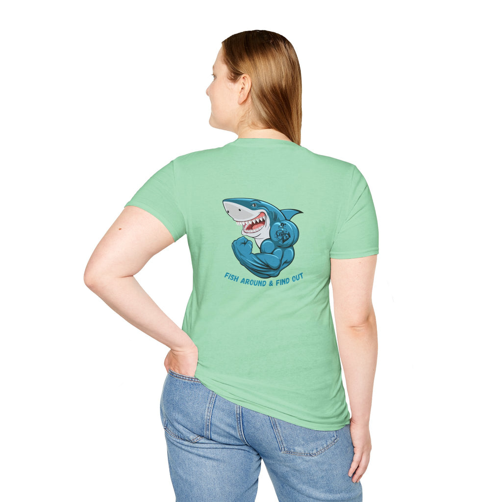 Humorous Unisex Softstyle T-Shirt - "Fish Around and Find Out - FAFO" Shark Design