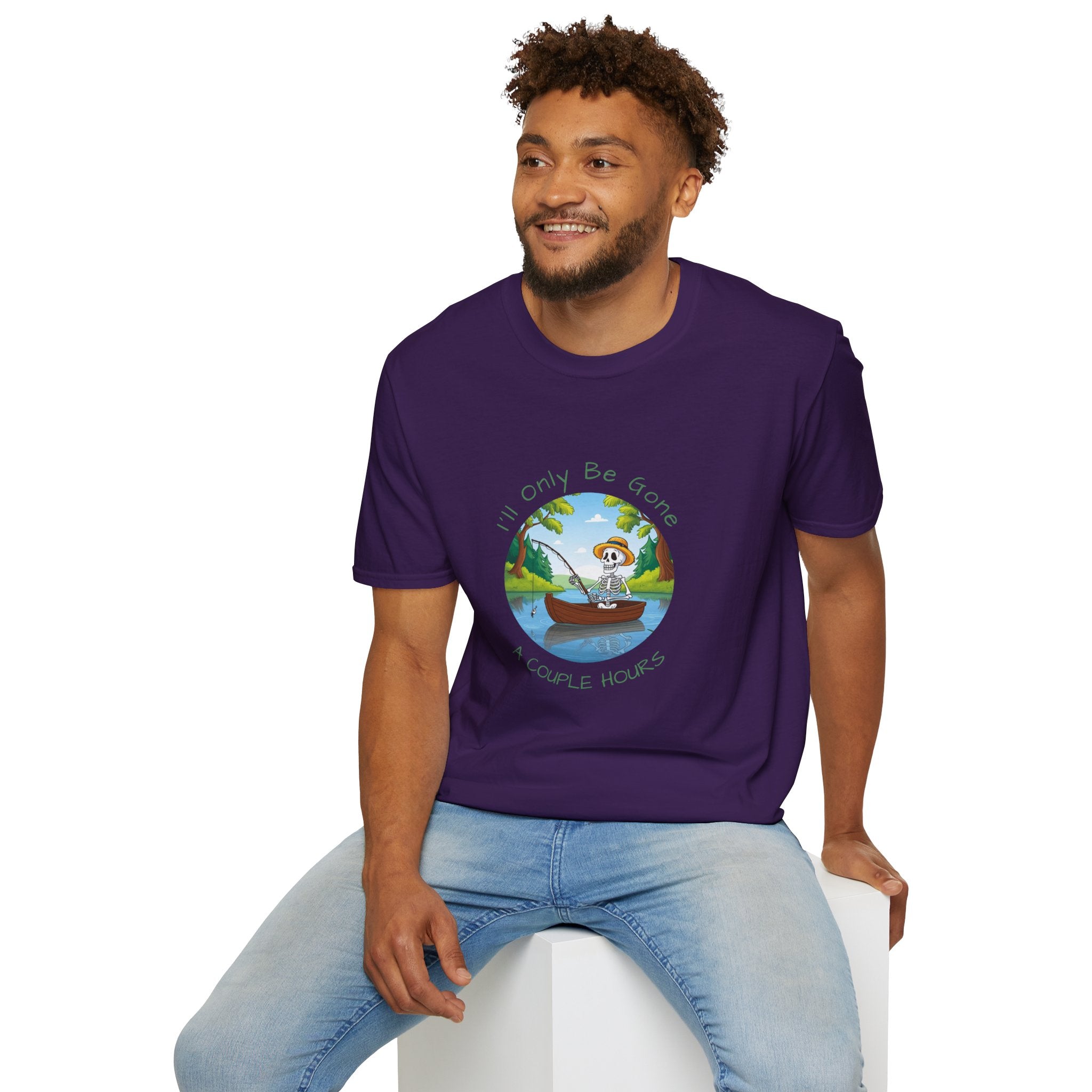 "I'll Only Be Gone A Couple Hours" Fishing Theme Unisex Softstyle T-Shirt – Perfect for Nature Lovers & Weekend Adventurers