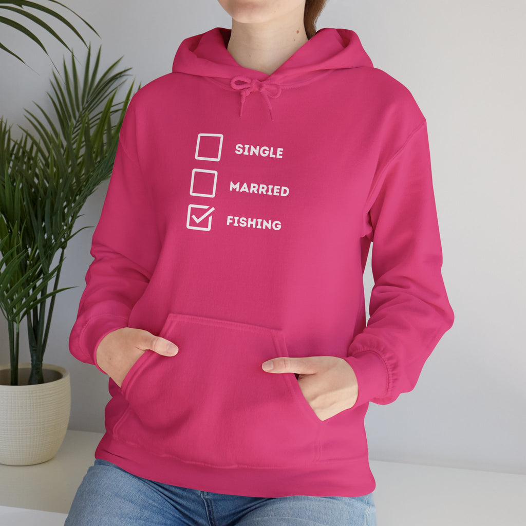 Fishing Humor Unisex Hoodie - "Single, Married, Fishing Checkbox" Design -Perfect for Anglers