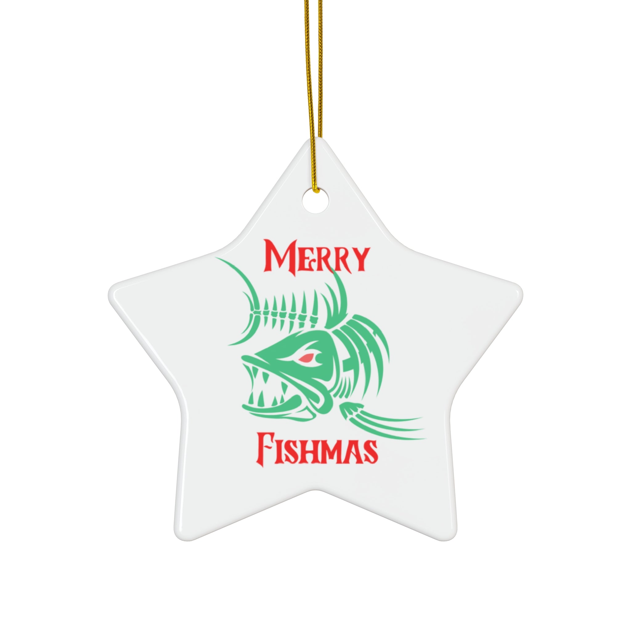"Merry Fishmas" Ceramic Ornament - Star, Circle, Snowflake Holiday Fishing Decoration