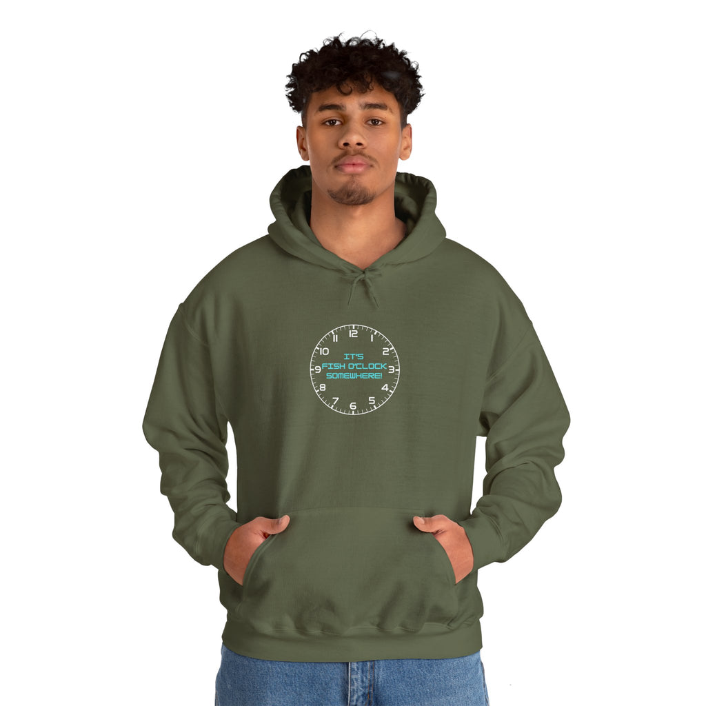 "It's Fish O'Clock Somewhere" Funny Fishing Heavy Blend™ Hooded Sweatshirt — Gift for Anglers