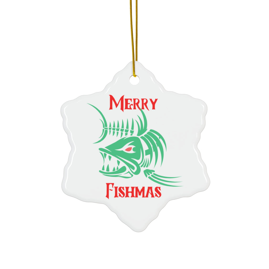 "Merry Fishmas" Ceramic Ornament - Star, Circle, Snowflake Holiday Fishing Decoration