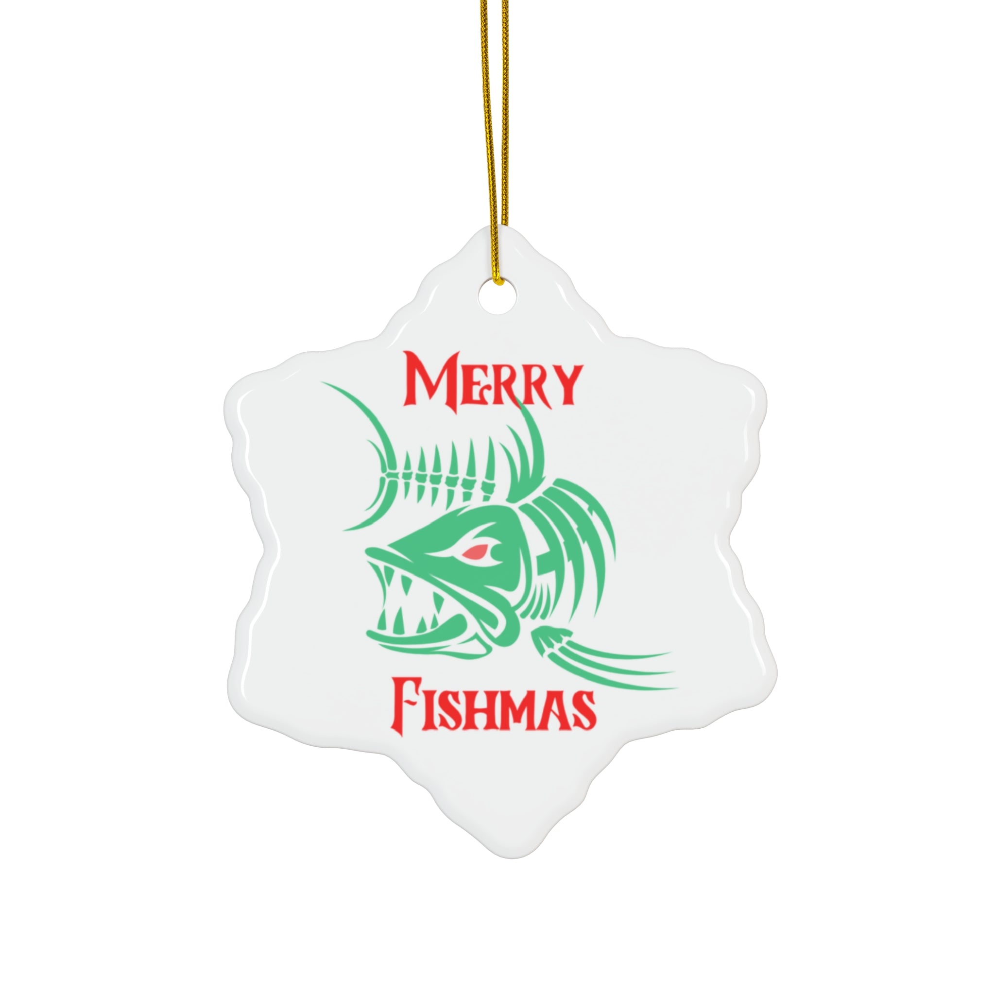 "Merry Fishmas" Ceramic Ornament - Star, Circle, Snowflake Holiday Fishing Decoration