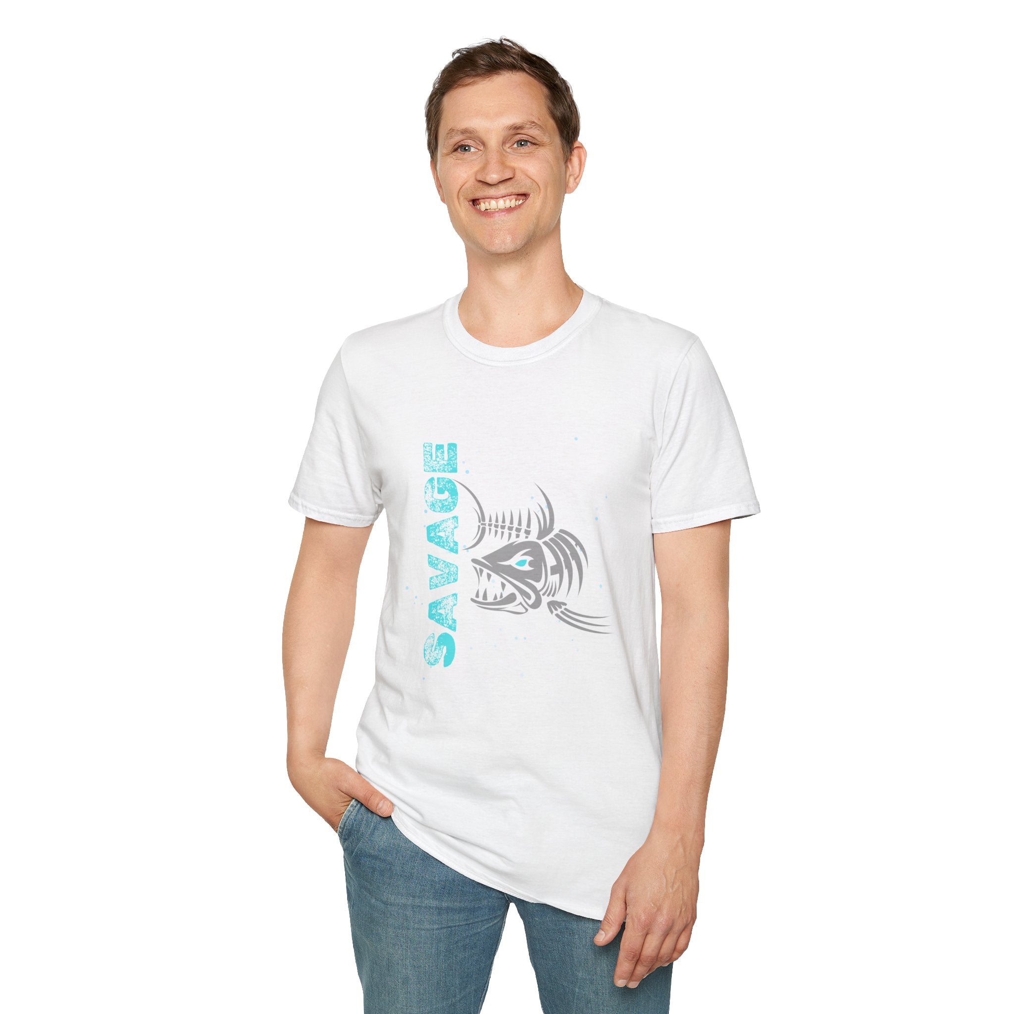 Savage Skeleton Fish Unisex Softstyle T-Shirt - Stylish and Comfortable Angler Apparel