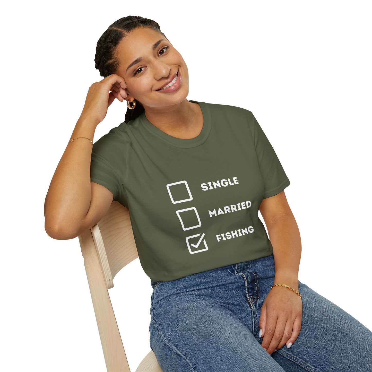 Unisex Softstyle "Single Married Fishing Check Box" T-Shirt - Comfortable Everyday Wear