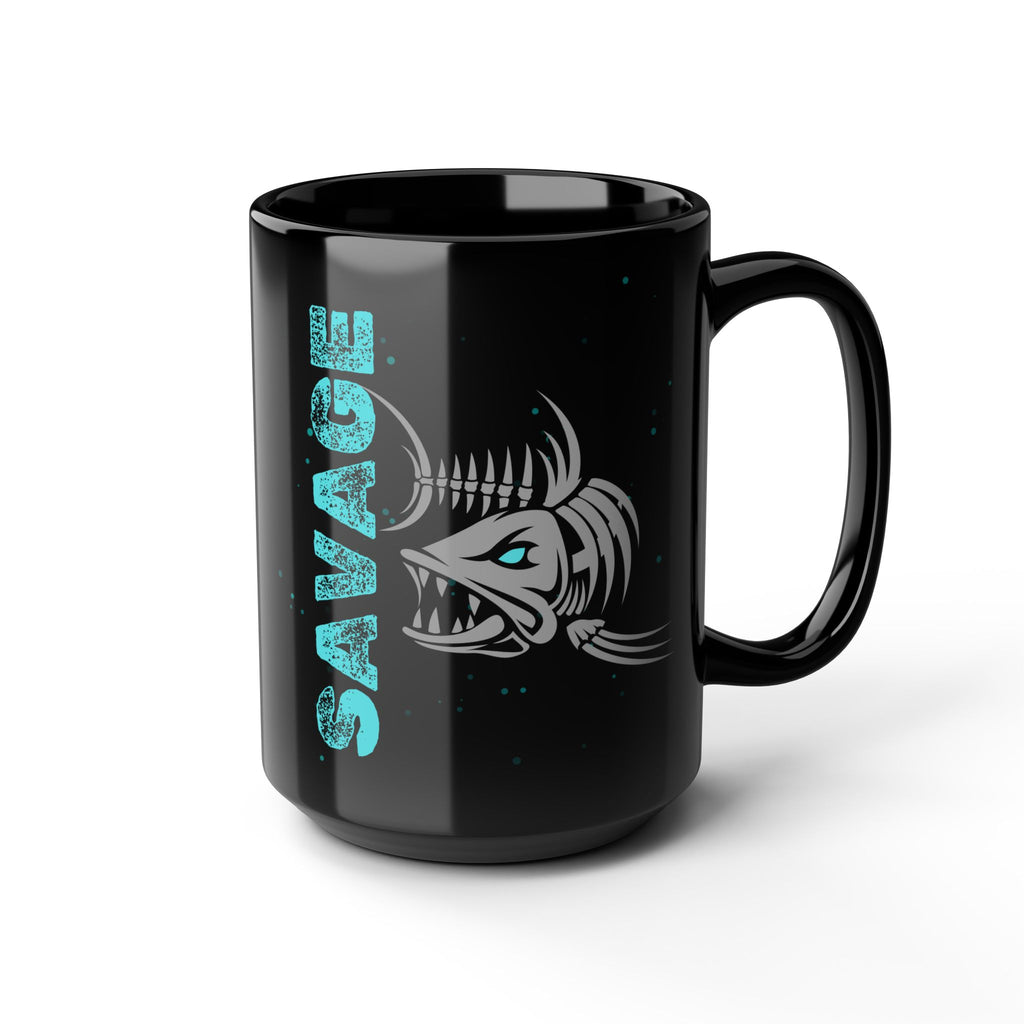 Savage Fish Black Mug – Bold Angler Coffee Cup (11oz/15oz)