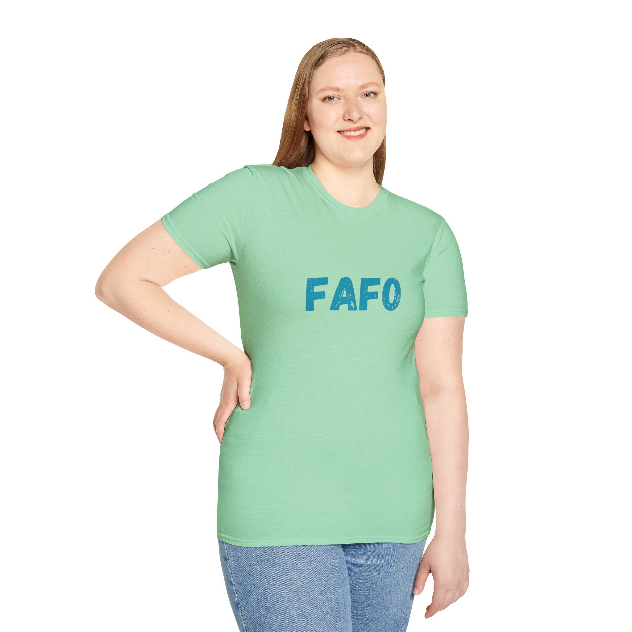 Humorous Unisex Softstyle T-Shirt - "Fish Around and Find Out - FAFO" Shark Design