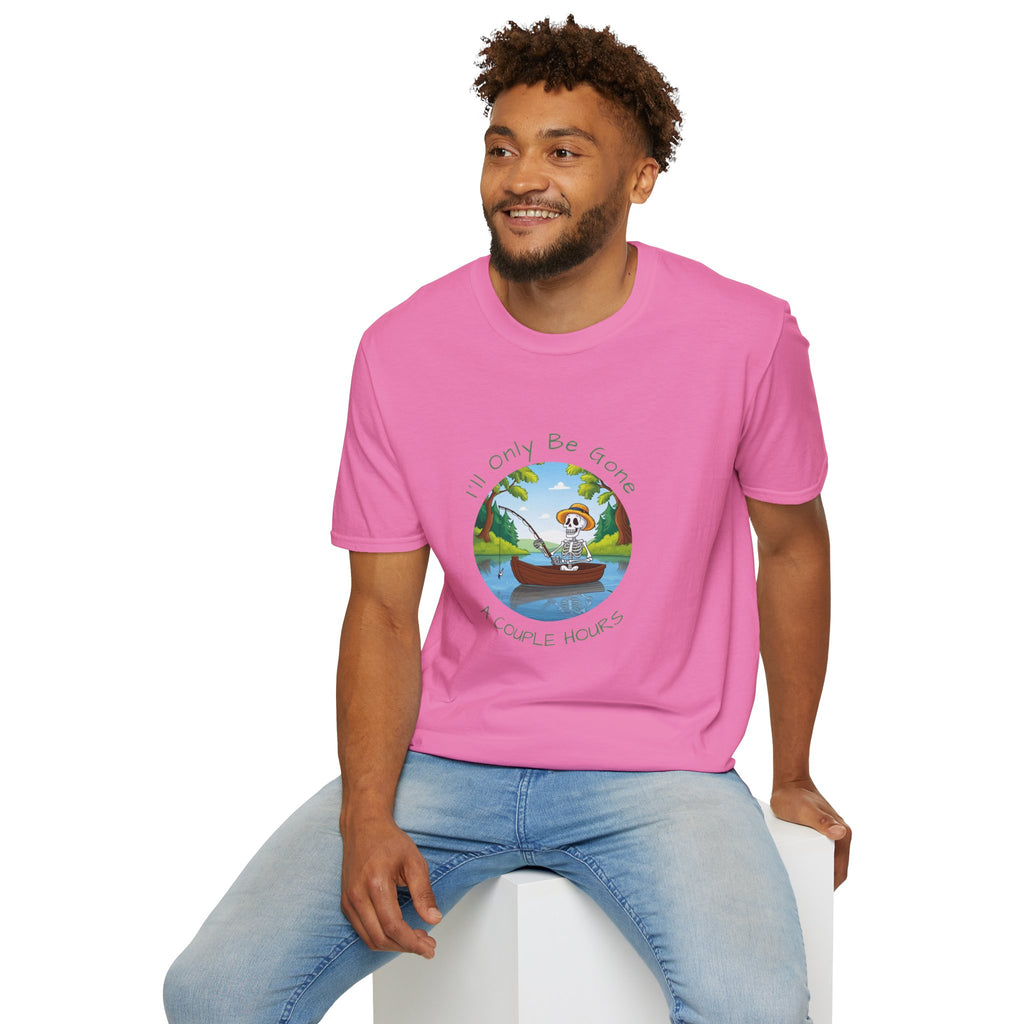 "I'll Only Be Gone A Couple Hours" Fishing Theme Unisex Softstyle T-Shirt – Perfect for Nature Lovers & Weekend Adventurers