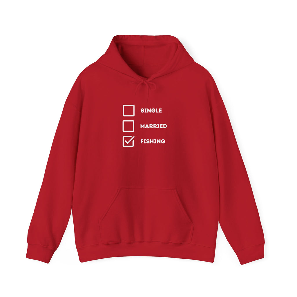 Fishing Humor Unisex Hoodie - "Single, Married, Fishing Checkbox" Design -Perfect for Anglers