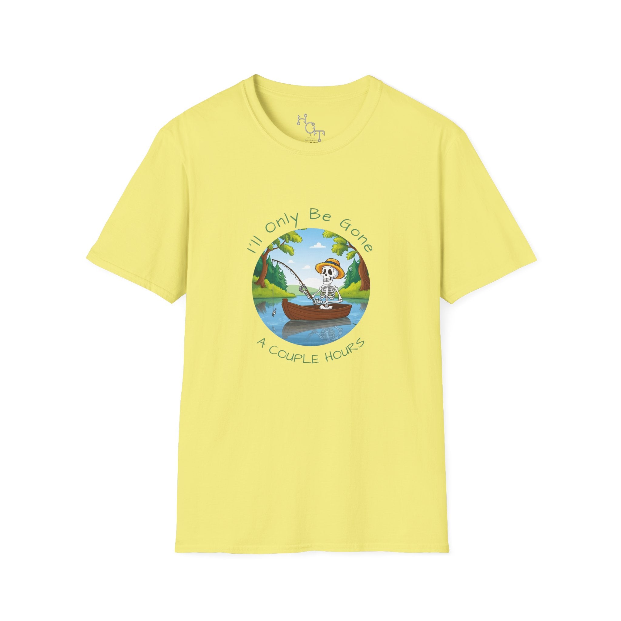 "I'll Only Be Gone A Couple Hours" Fishing Theme Unisex Softstyle T-Shirt – Perfect for Nature Lovers & Weekend Adventurers