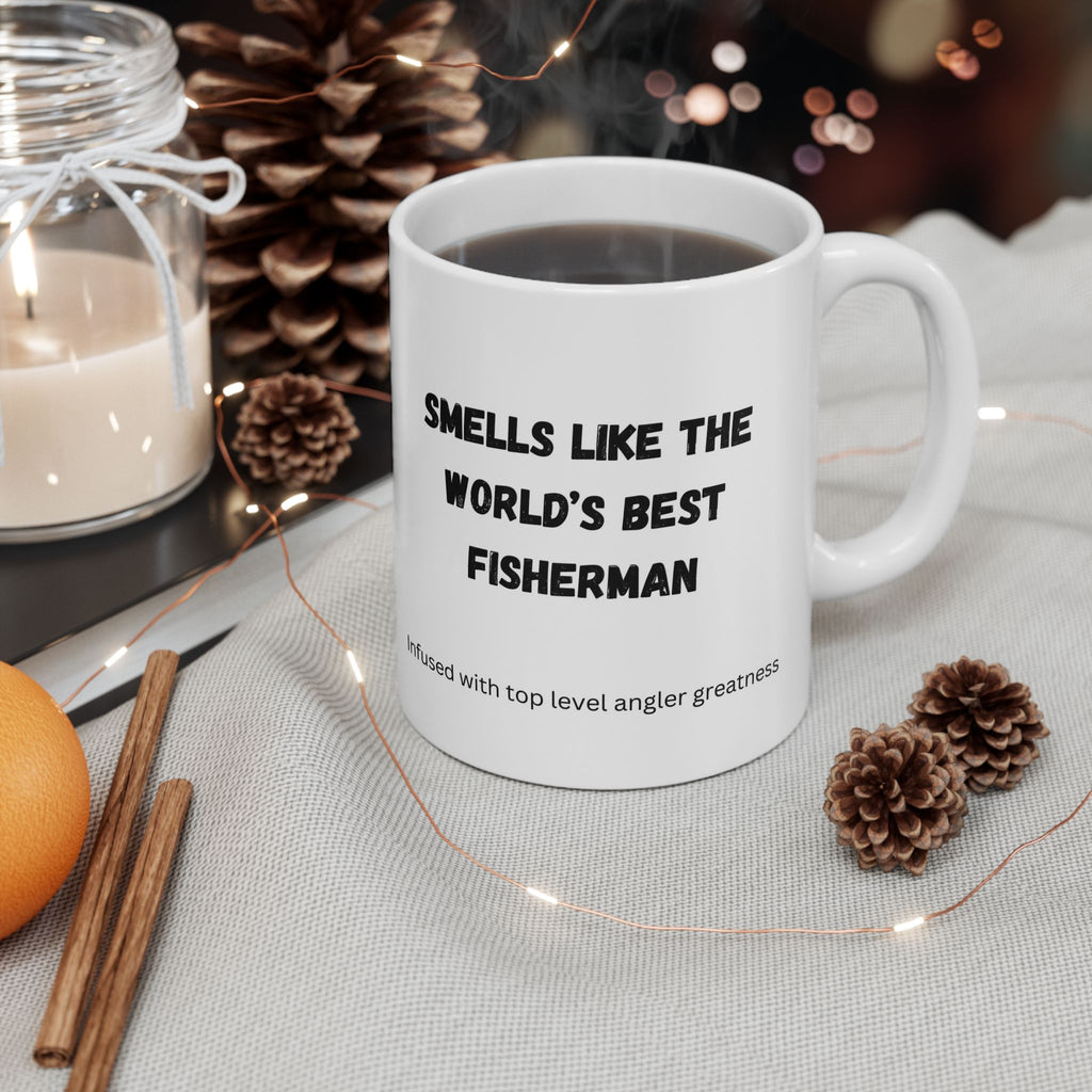 "Smells Like The World's Best Fisherman" Funny Fishing Ceramic Mug (11oz/15oz) — Gift for Anglers