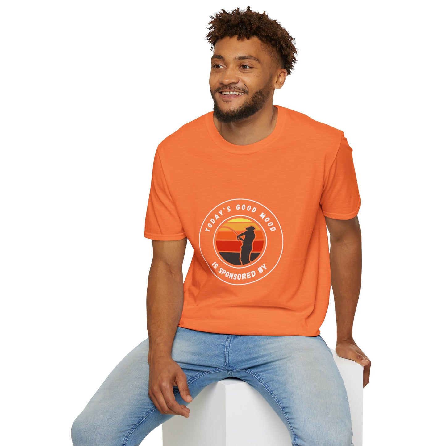 "Today's Good Mood Is Sponsored By Fishing" Unisex Softstyle T-Shirt.