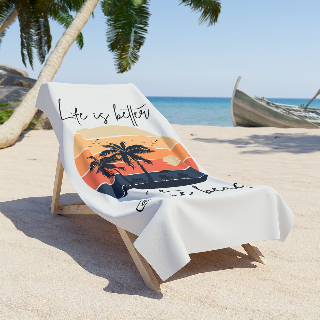 "Life is Better @ The Beach" Fishing Lifestyle Beach Towel — Gift for Anglers