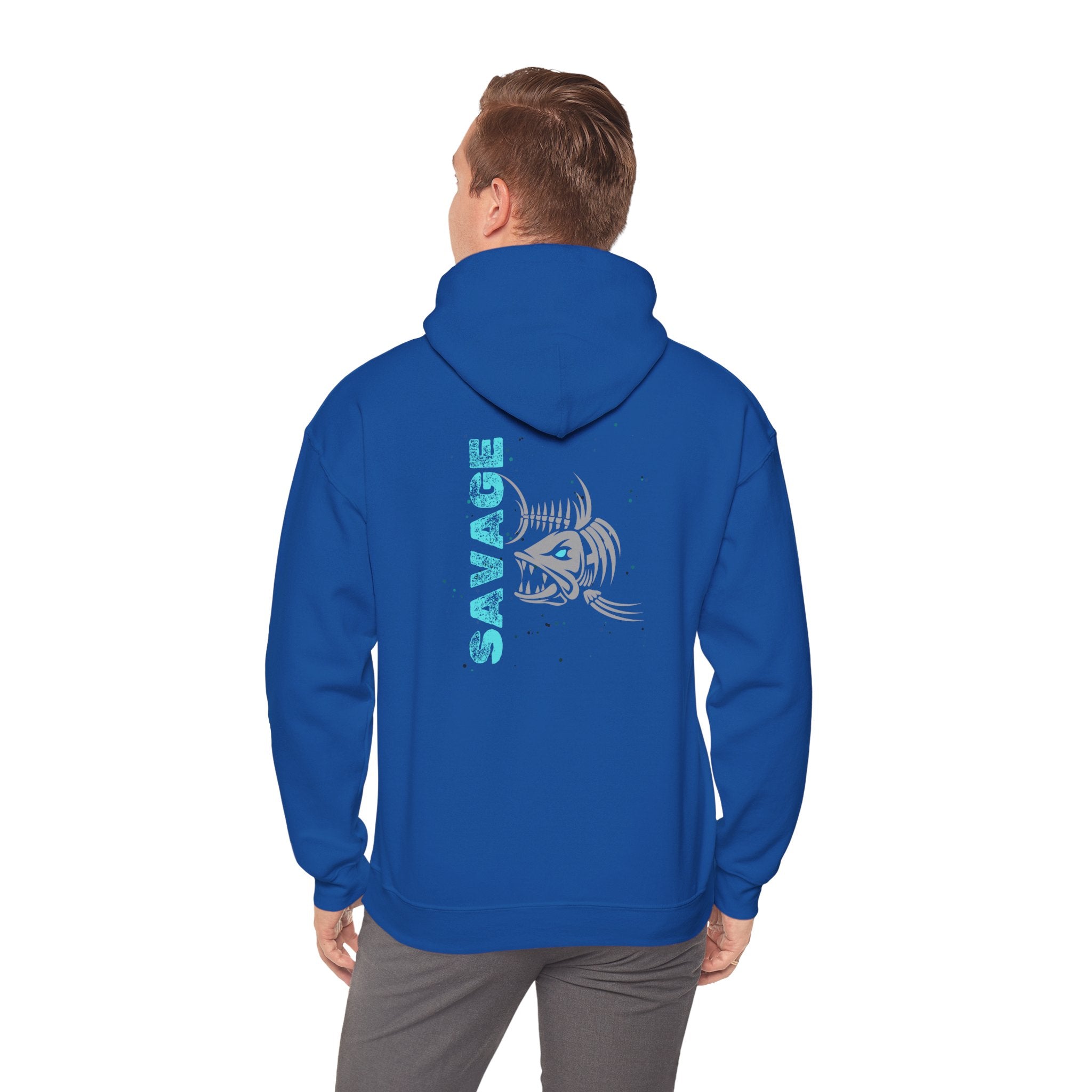 "Savage" Fish Hoodie - Retro Aqua Graphic Hooded Sweatshirt
