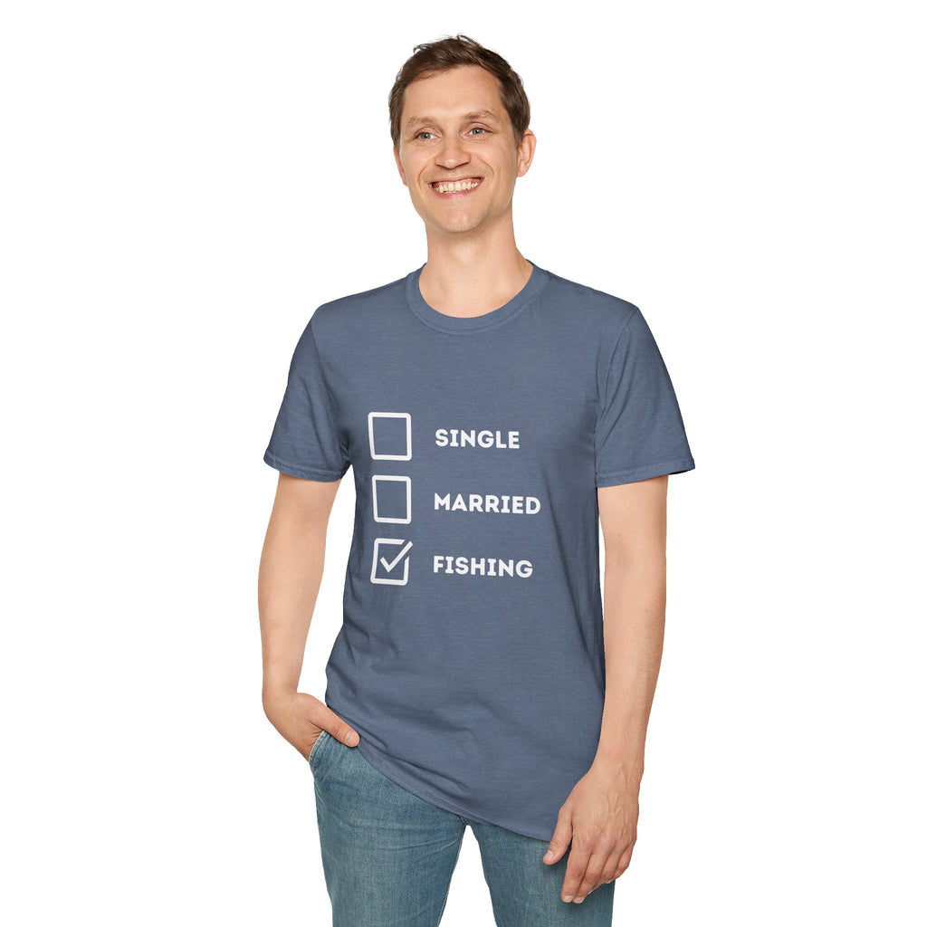 Unisex Softstyle "Single Married Fishing Check Box" T-Shirt - Comfortable Everyday Wear