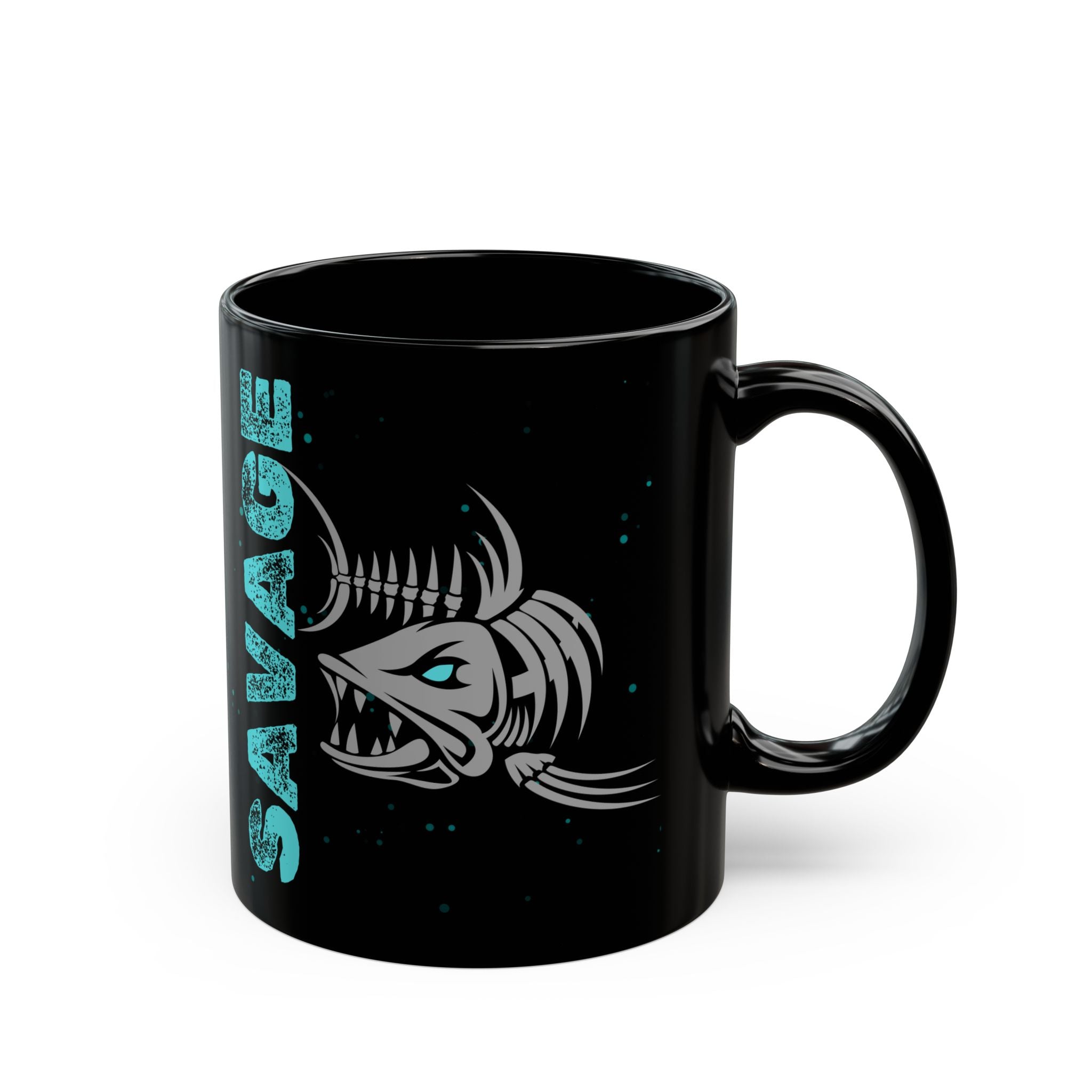 Savage Fish Black Mug – Bold Angler Coffee Cup (11oz/15oz)