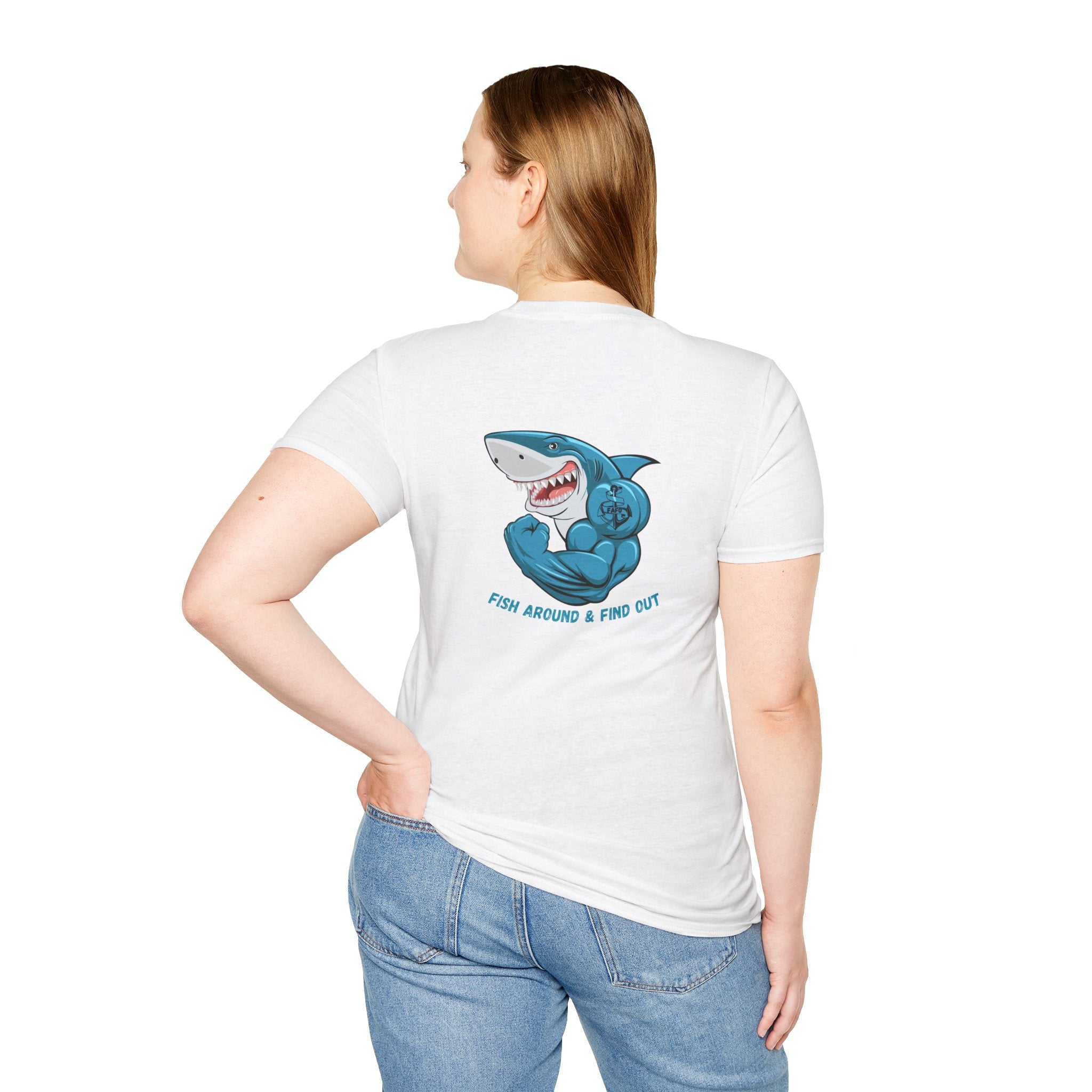 Humorous Unisex Softstyle T-Shirt - "Fish Around and Find Out - FAFO" Shark Design