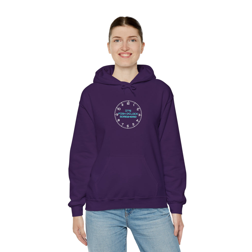 "It's Fish O'Clock Somewhere" Funny Fishing Heavy Blend™ Hooded Sweatshirt — Gift for Anglers
