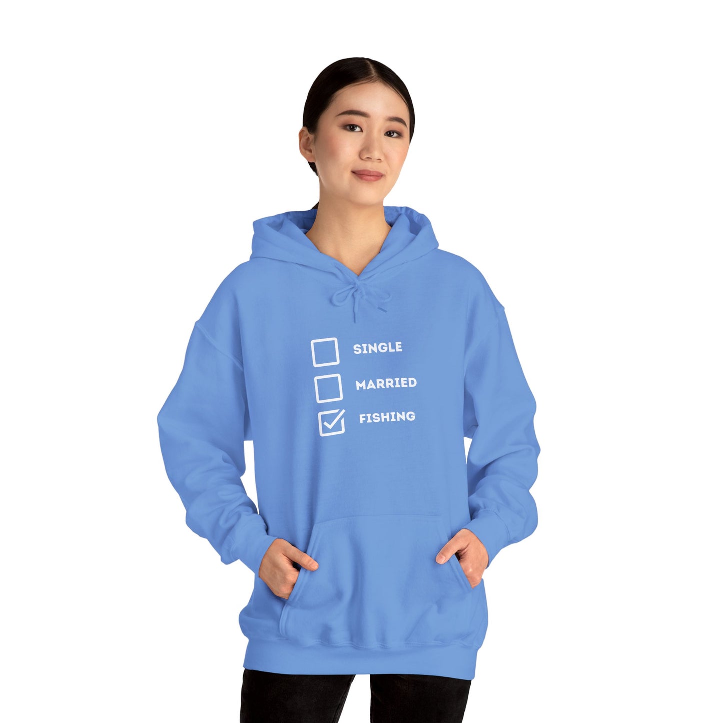 Fishing Humor Unisex Hoodie - "Single, Married, Fishing Checkbox" Design -Perfect for Anglers
