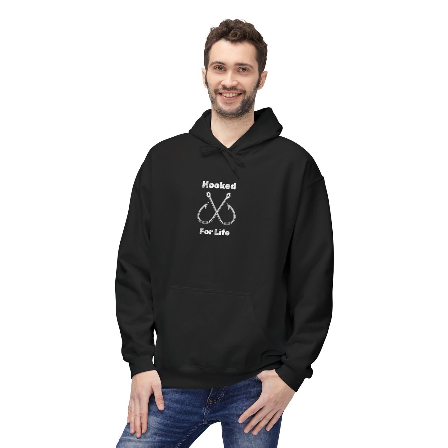 "Hooked for Life" Unisex Midweight Fleece Hoodie - Perfect for Fishing Enthusiasts