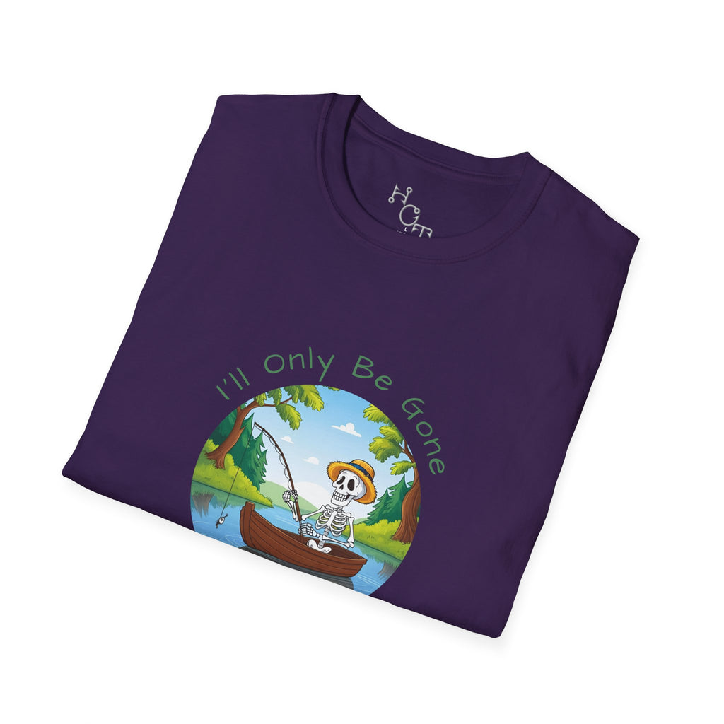 "I'll Only Be Gone A Couple Hours" Fishing Theme Unisex Softstyle T-Shirt – Perfect for Nature Lovers & Weekend Adventurers