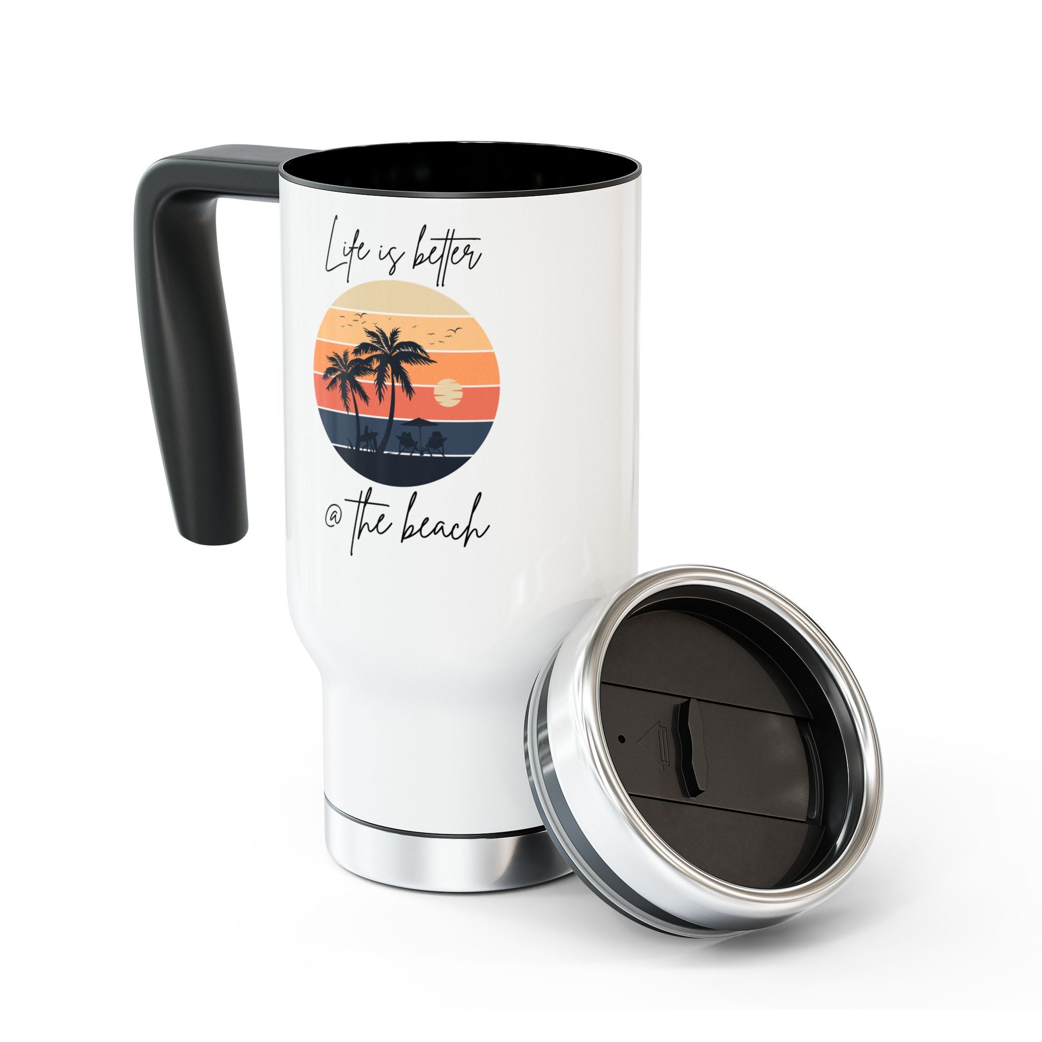 "Life Is Better @ The Beach" Stainless Steel Travel Mug - 14oz - Perfect for Ocean Lovers