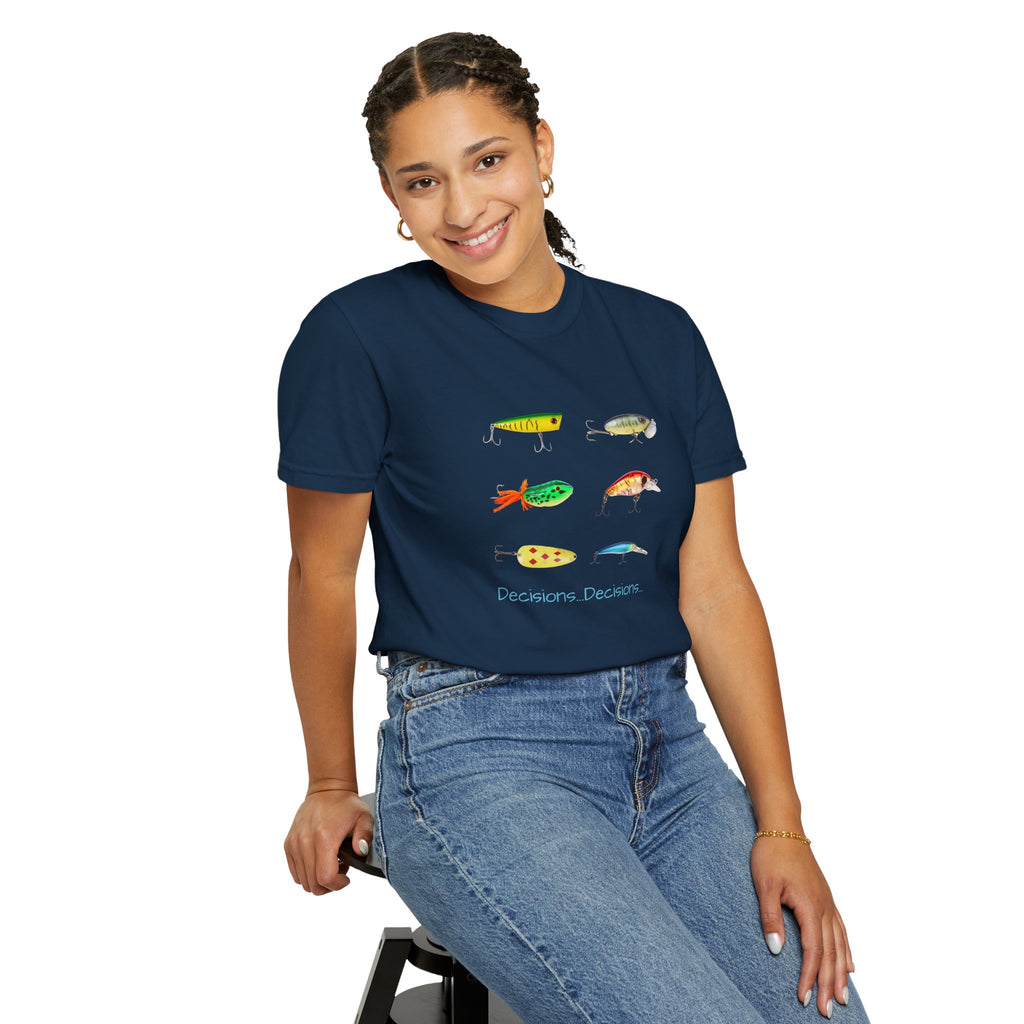 Unisex Fishing Theme T-Shirt - "Decisions, Decisions" Graphic Tee