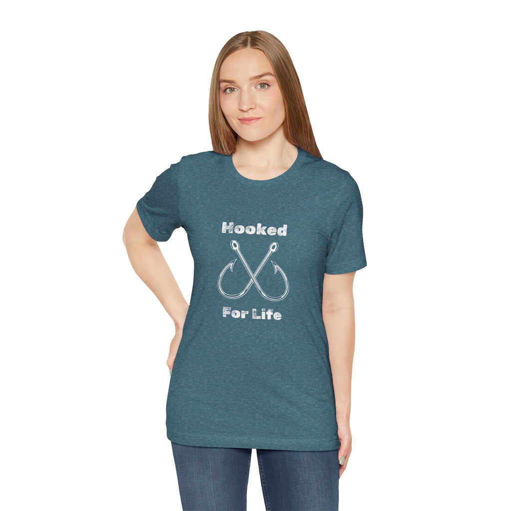 "Hooked for Life" Fishing Tee - Unisex Short Sleeve Shirt Express Delivery available.
