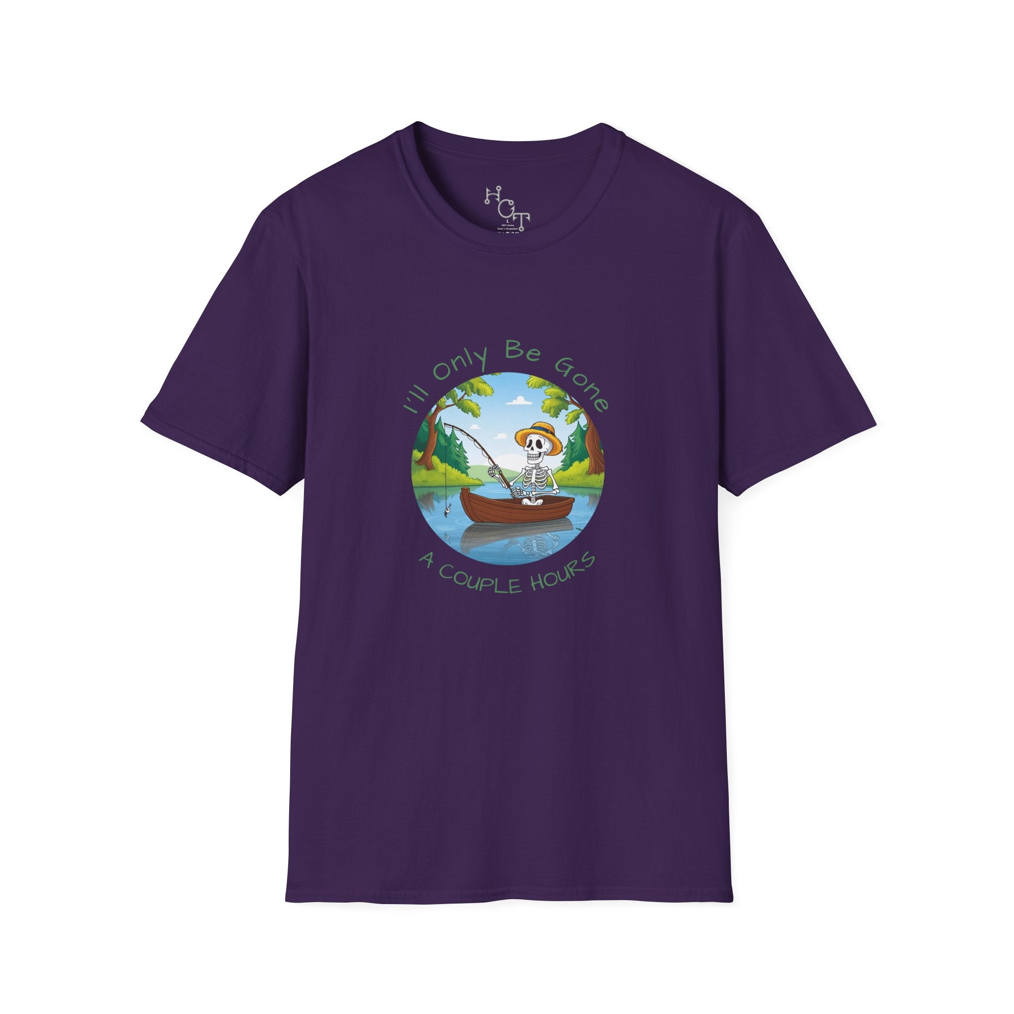 "I'll Only Be Gone A Couple Hours" Fishing Theme Unisex Softstyle T-Shirt – Perfect for Nature Lovers & Weekend Adventurers