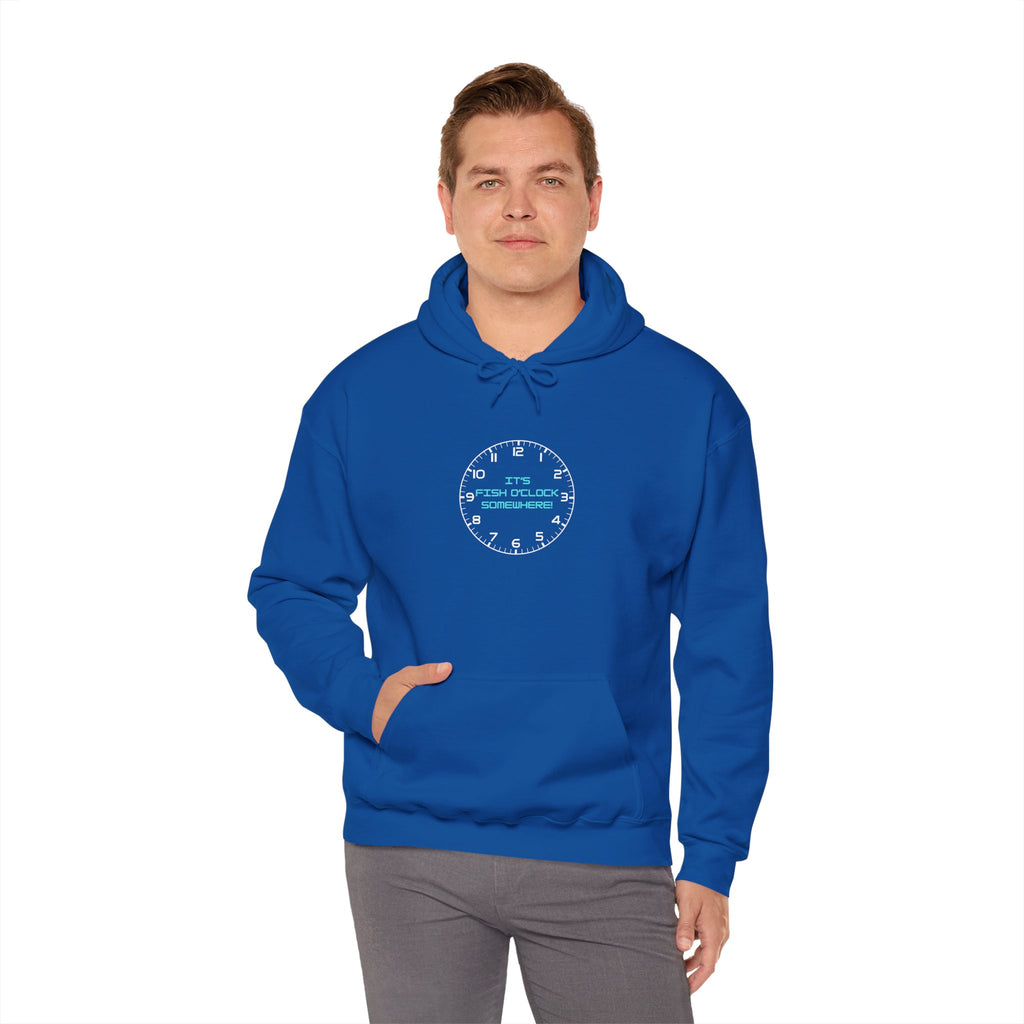 "It's Fish O'Clock Somewhere" Funny Fishing Heavy Blend™ Hooded Sweatshirt — Gift for Anglers