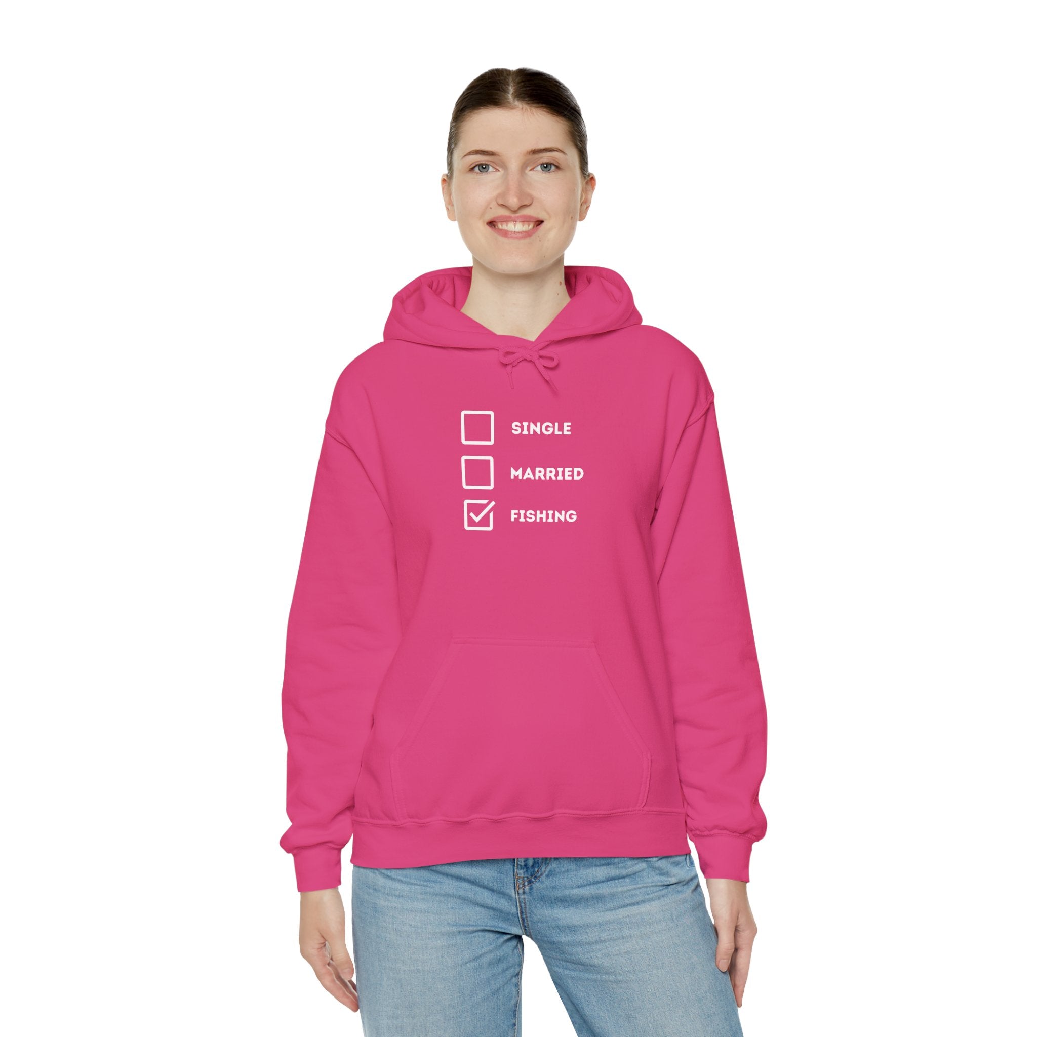 Fishing Humor Unisex Hoodie - "Single, Married, Fishing Checkbox" Design -Perfect for Anglers