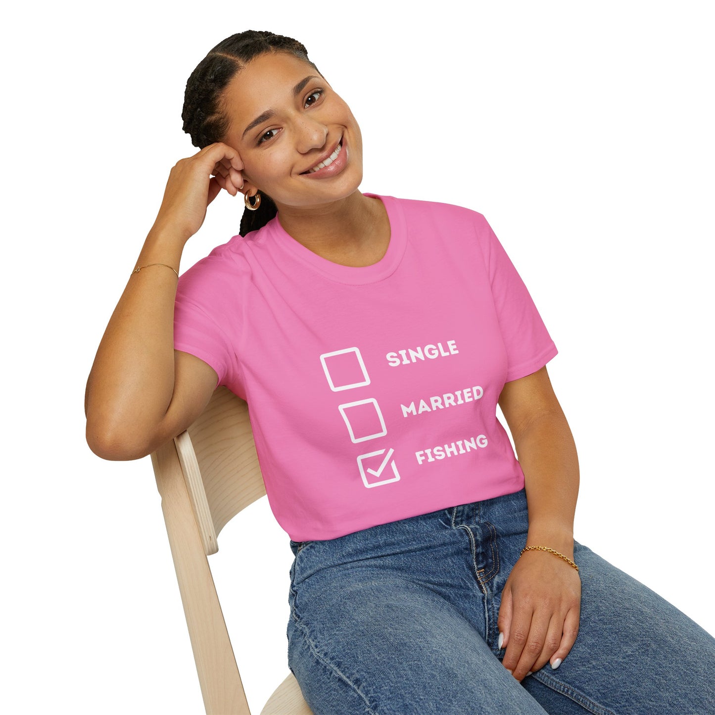 Unisex Softstyle "Single Married Fishing Check Box" T-Shirt - Comfortable Everyday Wear