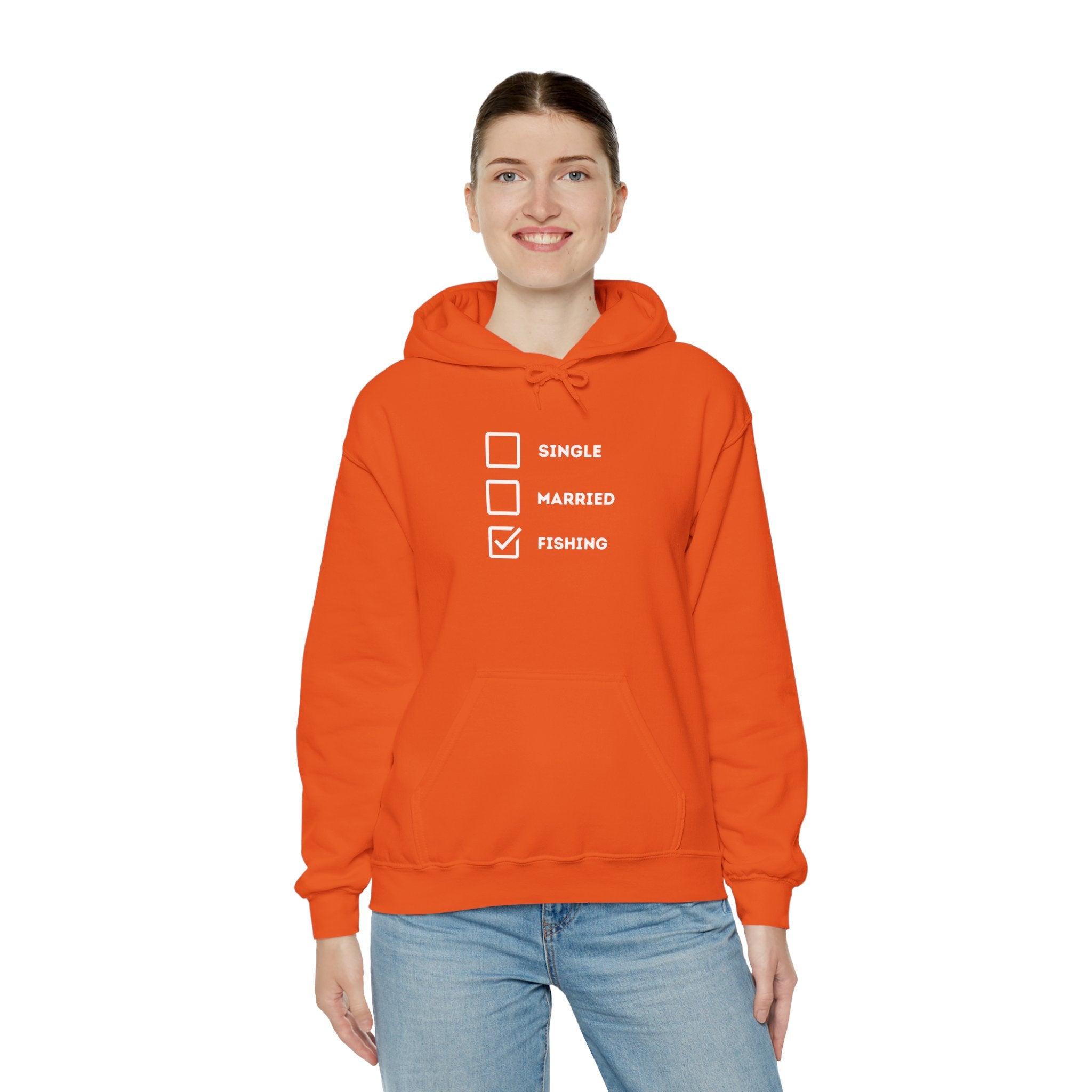 Fishing Humor Unisex Hoodie - "Single, Married, Fishing Checkbox" Design -Perfect for Anglers