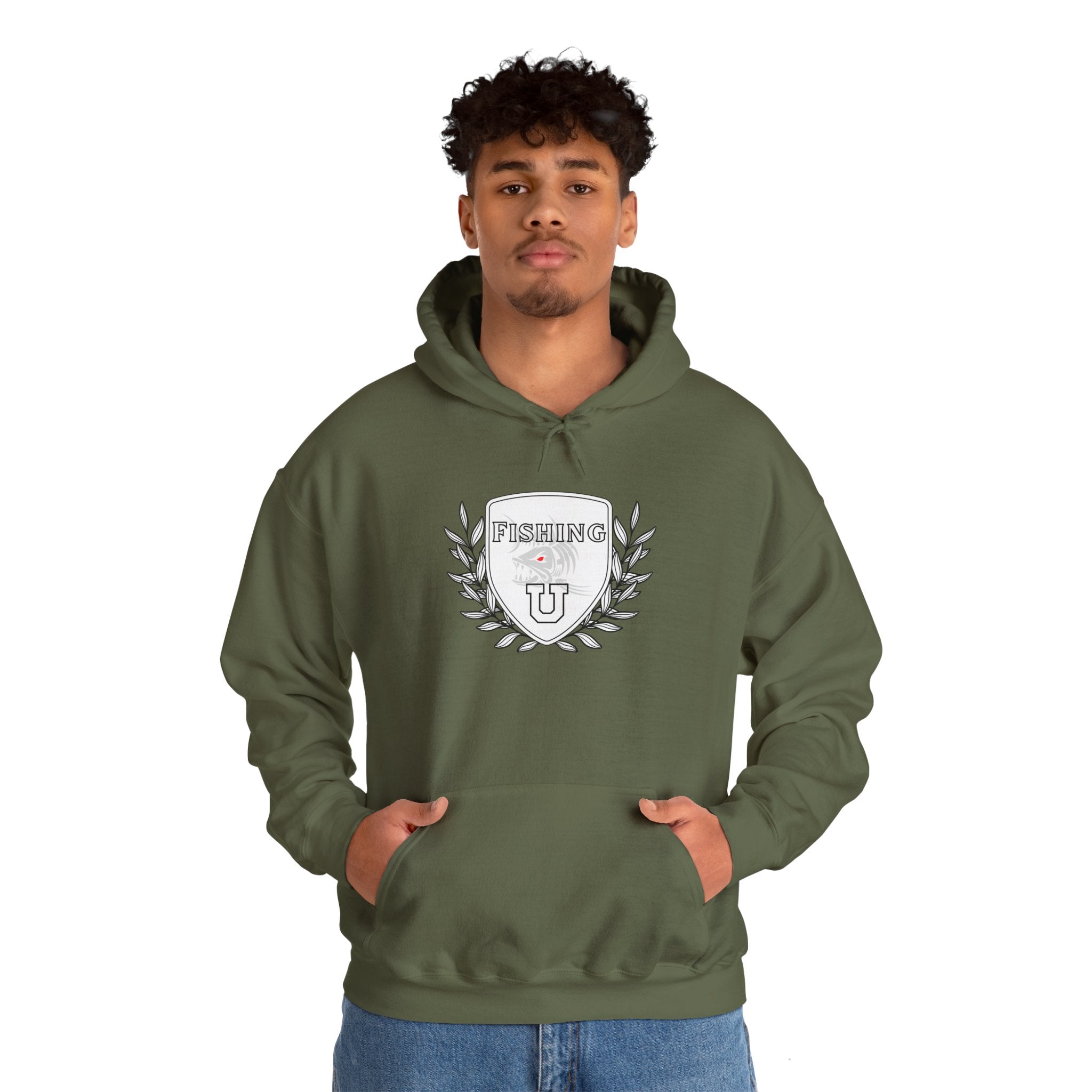 "Fishing University" Unisex Heavy Blend Hoodie - Fun Design for Fishermen