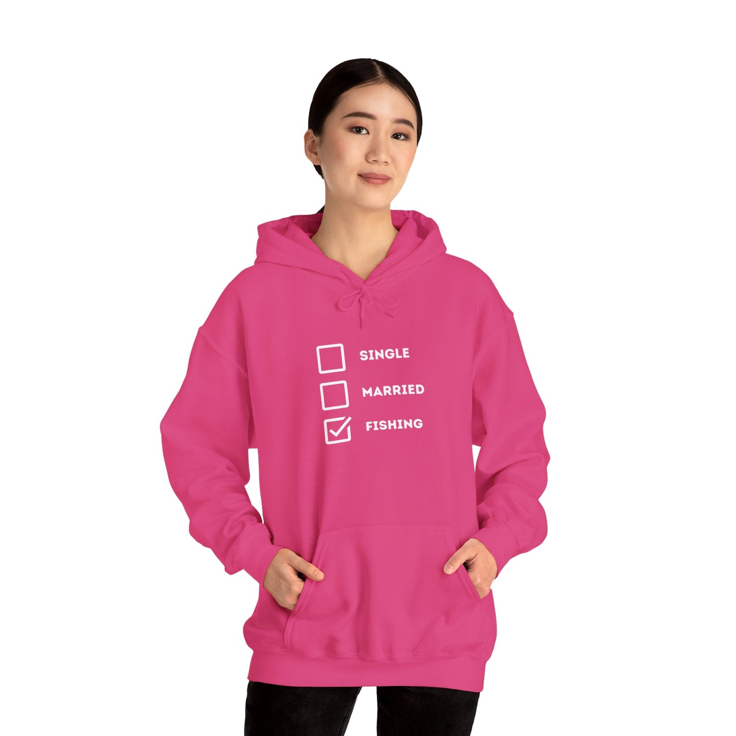 Fishing Humor Unisex Hoodie - "Single, Married, Fishing Checkbox" Design -Perfect for Anglers