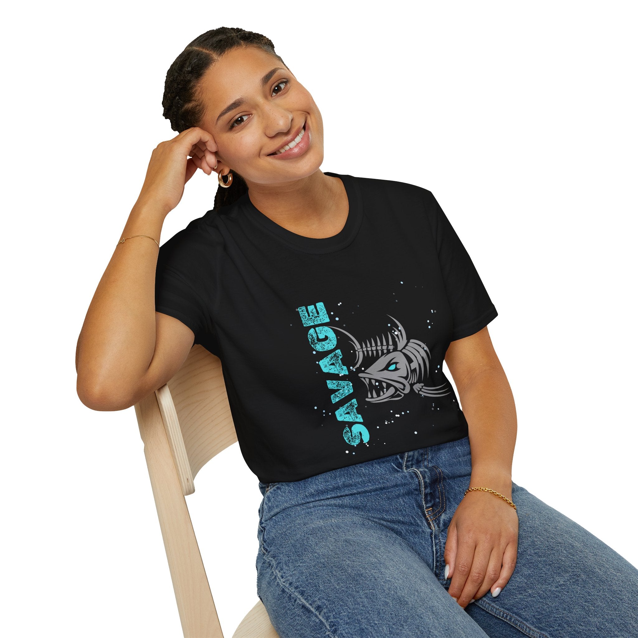 Savage Skeleton Fish Unisex Softstyle T-Shirt - Stylish and Comfortable Angler Apparel