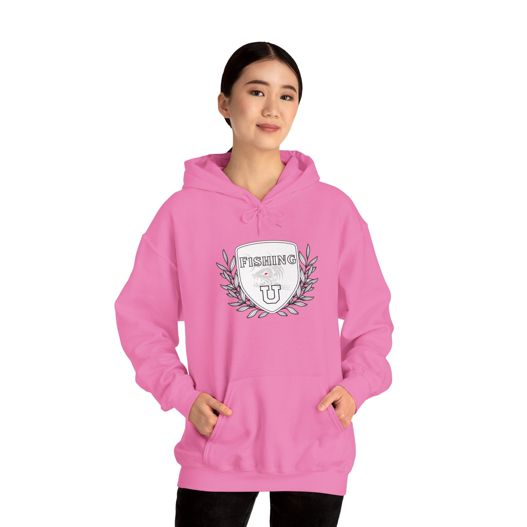 "Fishing University" Unisex Heavy Blend Hoodie - Fun Design for Fishermen