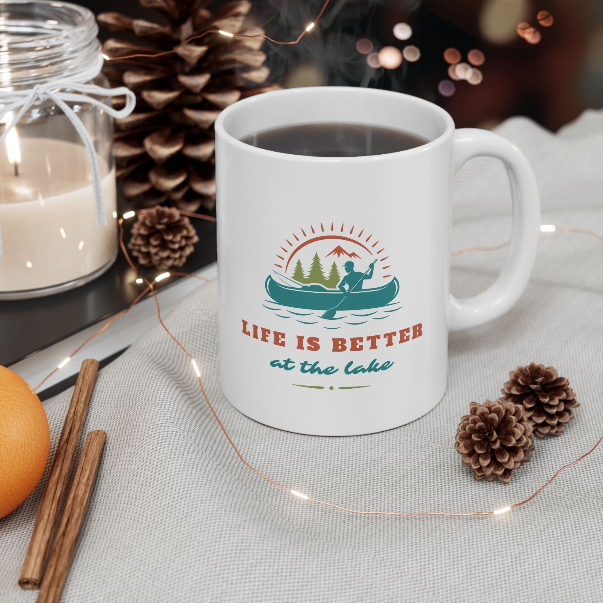 "Life Is Better At The Lake" Ceramic Mug — Lake Lover Coffee Cup (11oz/15oz)