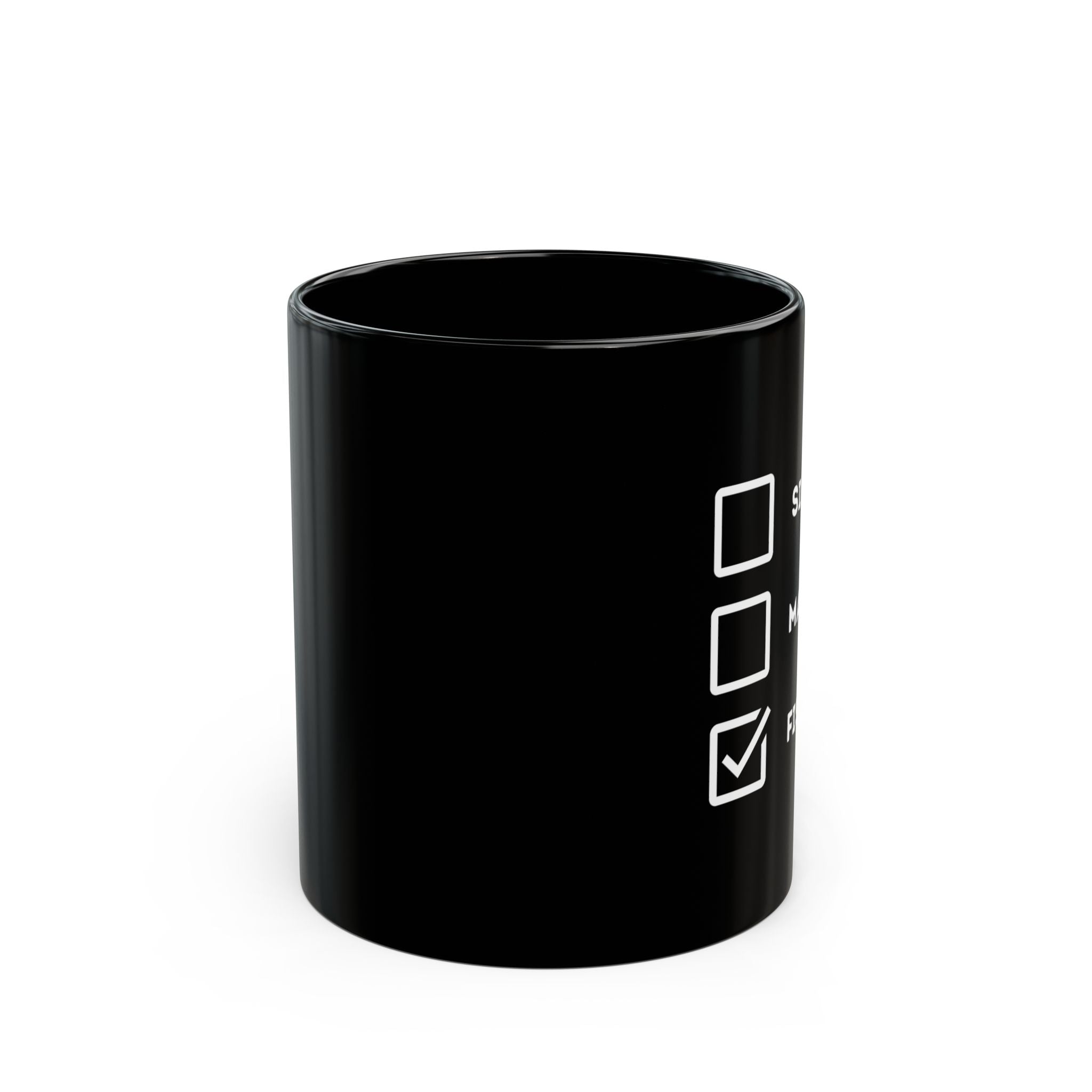 "Single, Married, Fishing Check Box" Black Mug - Funny Relationship Status Coffee Cup