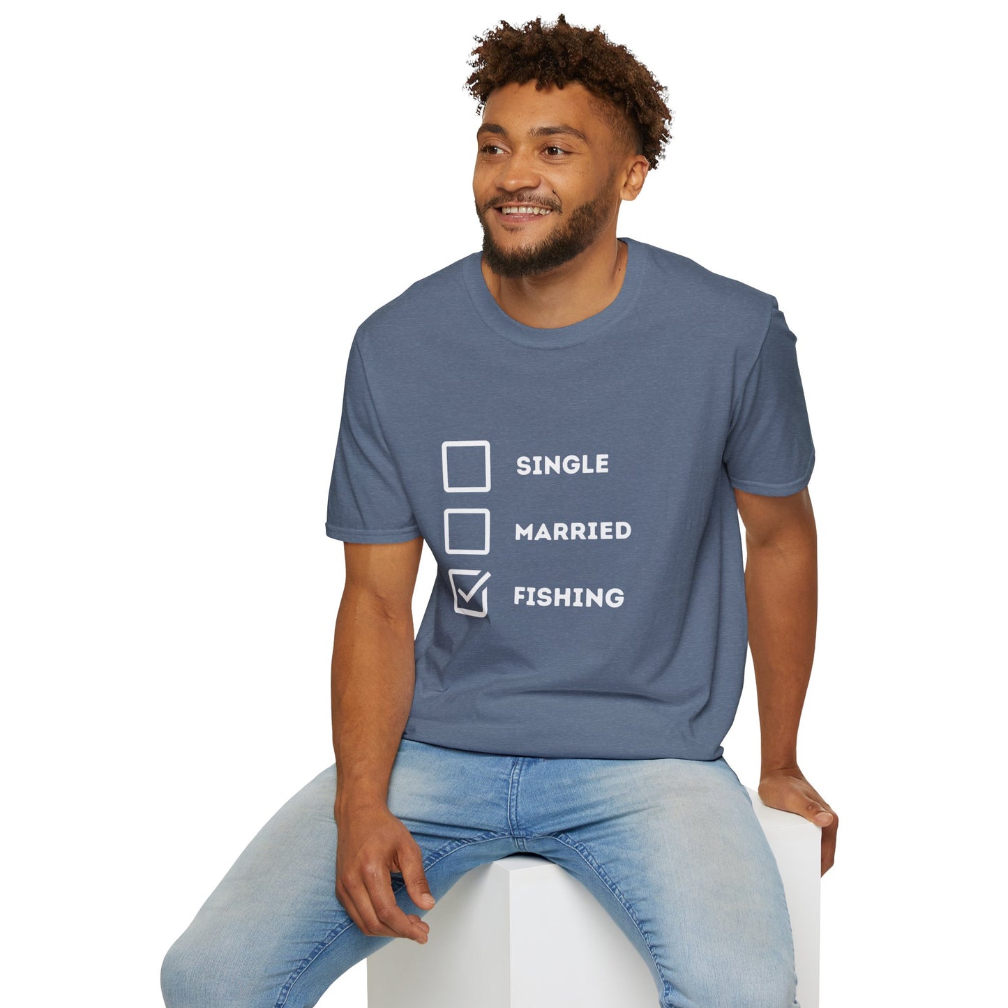 Unisex Softstyle "Single Married Fishing Check Box" T-Shirt - Comfortable Everyday Wear