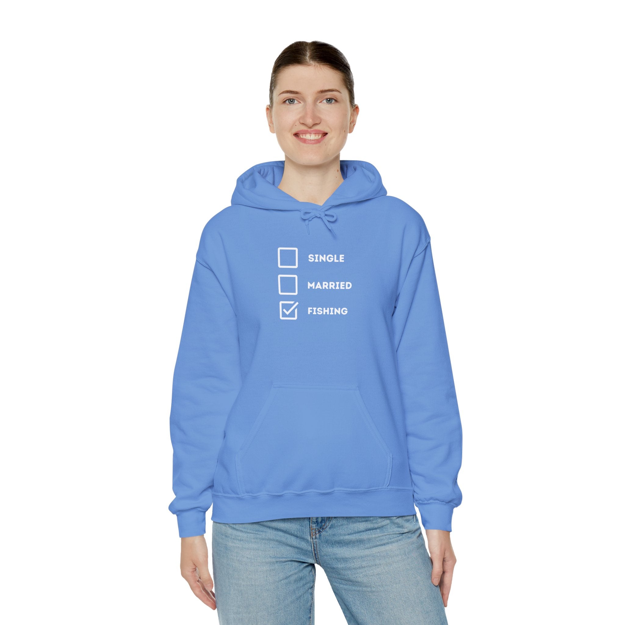 Fishing Humor Unisex Hoodie - "Single, Married, Fishing Checkbox" Design -Perfect for Anglers