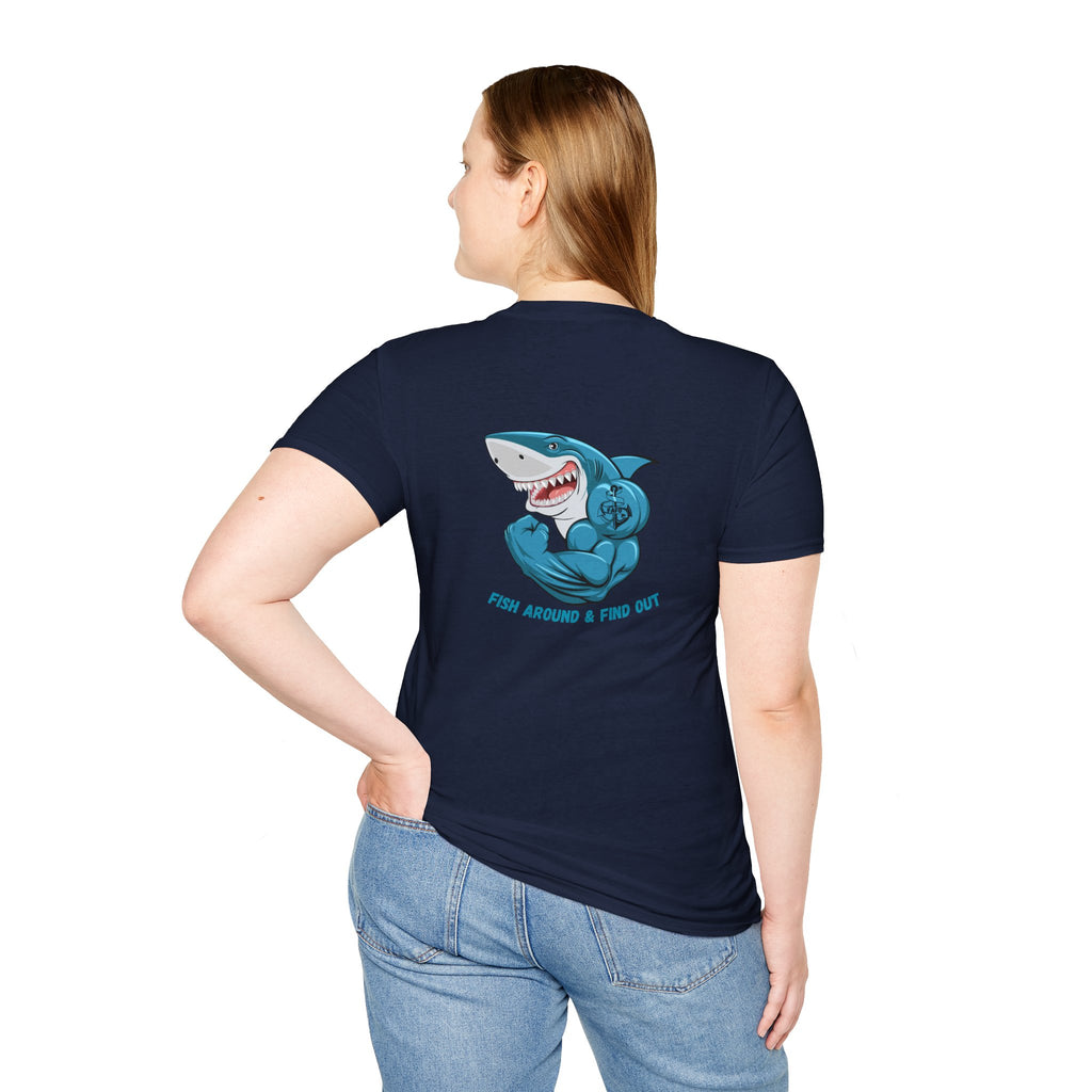Humorous Unisex Softstyle T-Shirt - "Fish Around and Find Out - FAFO" Shark Design