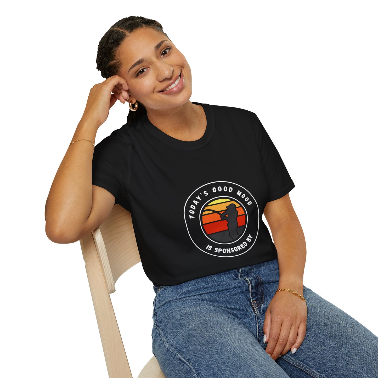 "Today's Good Mood Is Sponsored By Fishing" Unisex Softstyle T-Shirt.