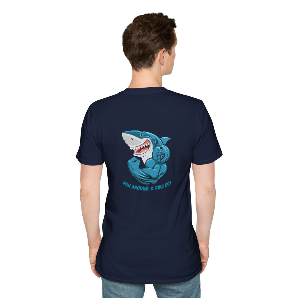 Humorous Unisex Softstyle T-Shirt - "Fish Around and Find Out - FAFO" Shark Design